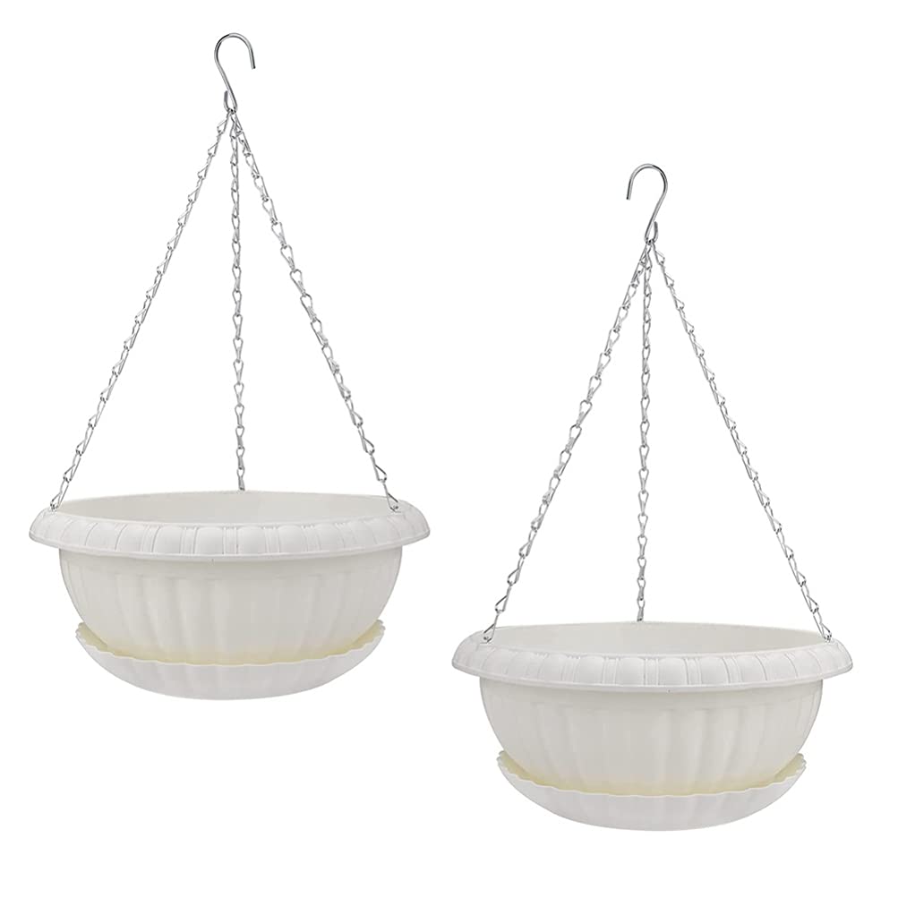 2-Pack Cabilock Hanging Flower Pots with Trays - Wall Mounted Planters for Indoor & Outdoor Decor, Balcony, Garden, and Patio Hanging Planter Set