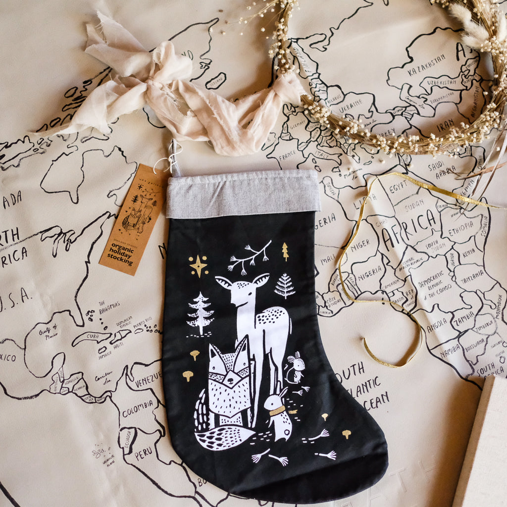 Wee Gallery Organic Christmas Stocking with Deer and Friends - Perfect for Holiday Decorations & Festive Gift Giving