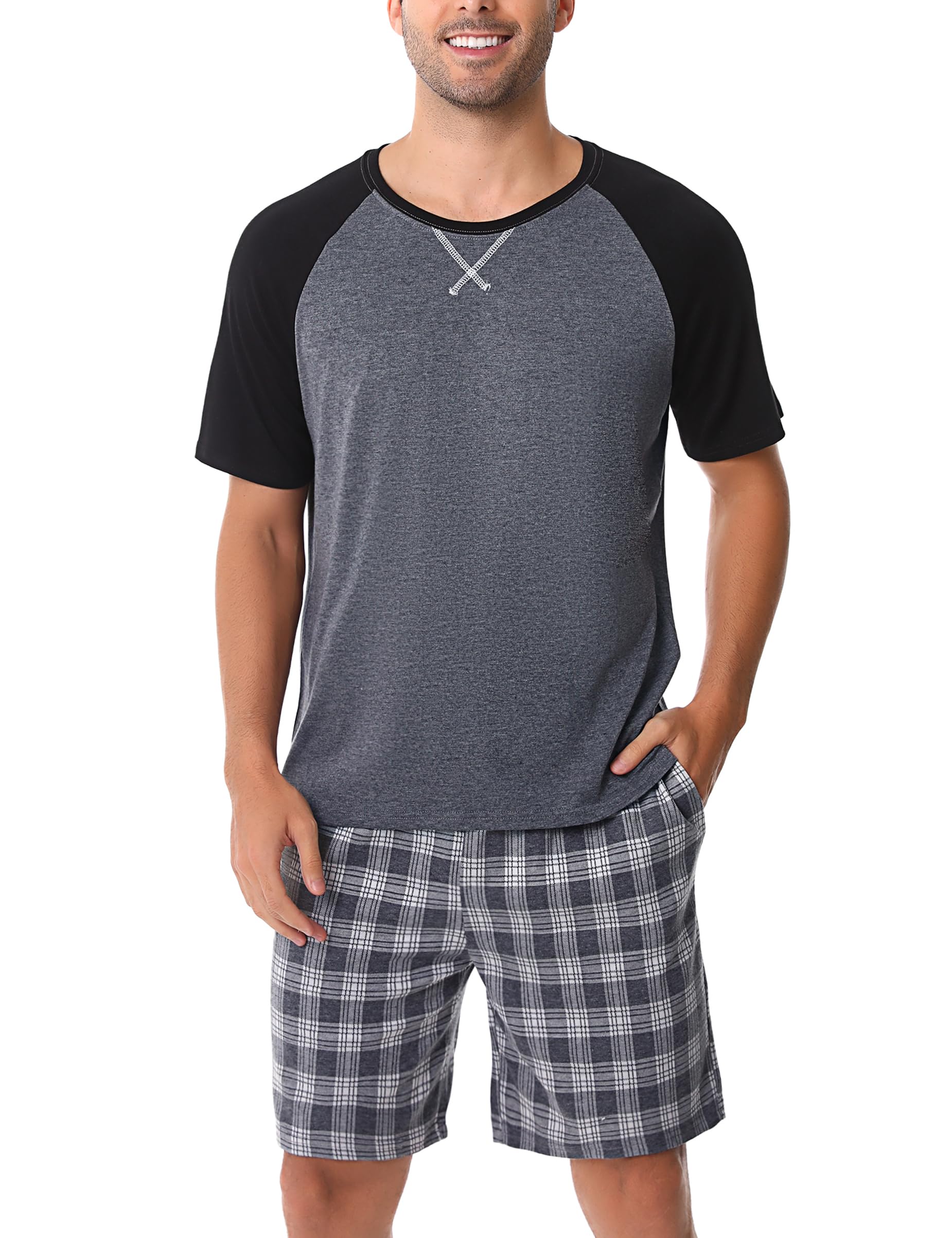 Litherday Men's Summer Pajamas Set - Breathable Short Sleeve & Shorts Two-Piece Sleepwear for Men | Comfortable & Lightweight Lounge Wear for Hot Weather | Perfect for Nighttime Sleep, Lounging at Home, or Summer Vacation