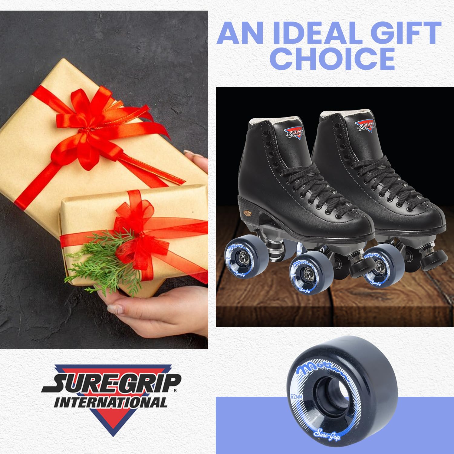 Sure-Grip Motion 78A Durometer Super Hi Rebound Urethane Outdoor Wheels - 62mm Diameter, Pack of 8 (Black) - Perfect for Outdoor Skating, Beginner Friendly, and Smooth Park Trails
