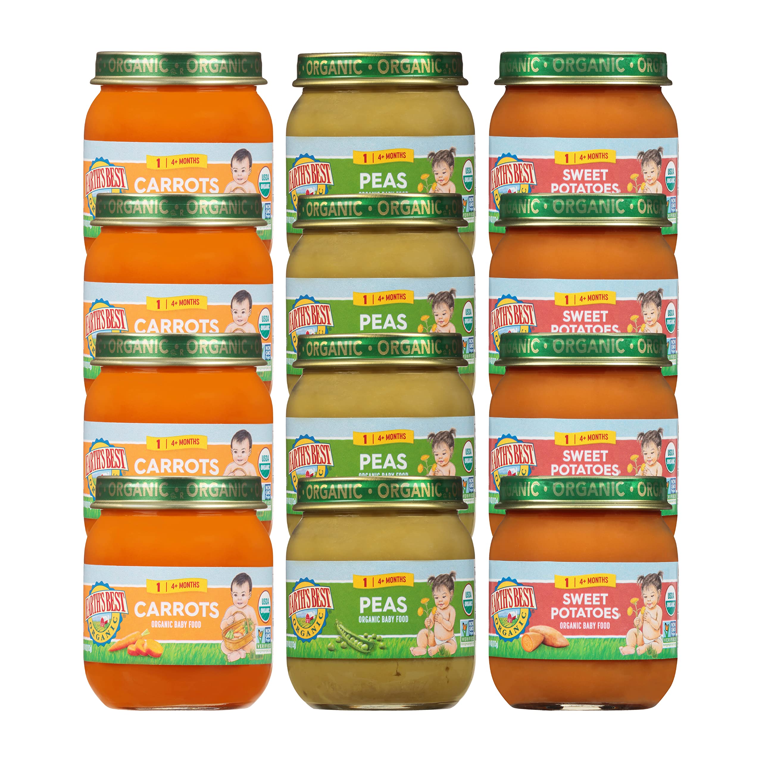 Earth's Best Organic Baby Food Jars - Stage 1 Vegetable Puree for Infants 4+ Months | USDA Certified Organic Veggie Variety Pack | 4oz BPA-Free Resealable Glass Jars (12 Pack) | Perfect for First Foods, On-the-Go Feeding & Baby-Led Weaning