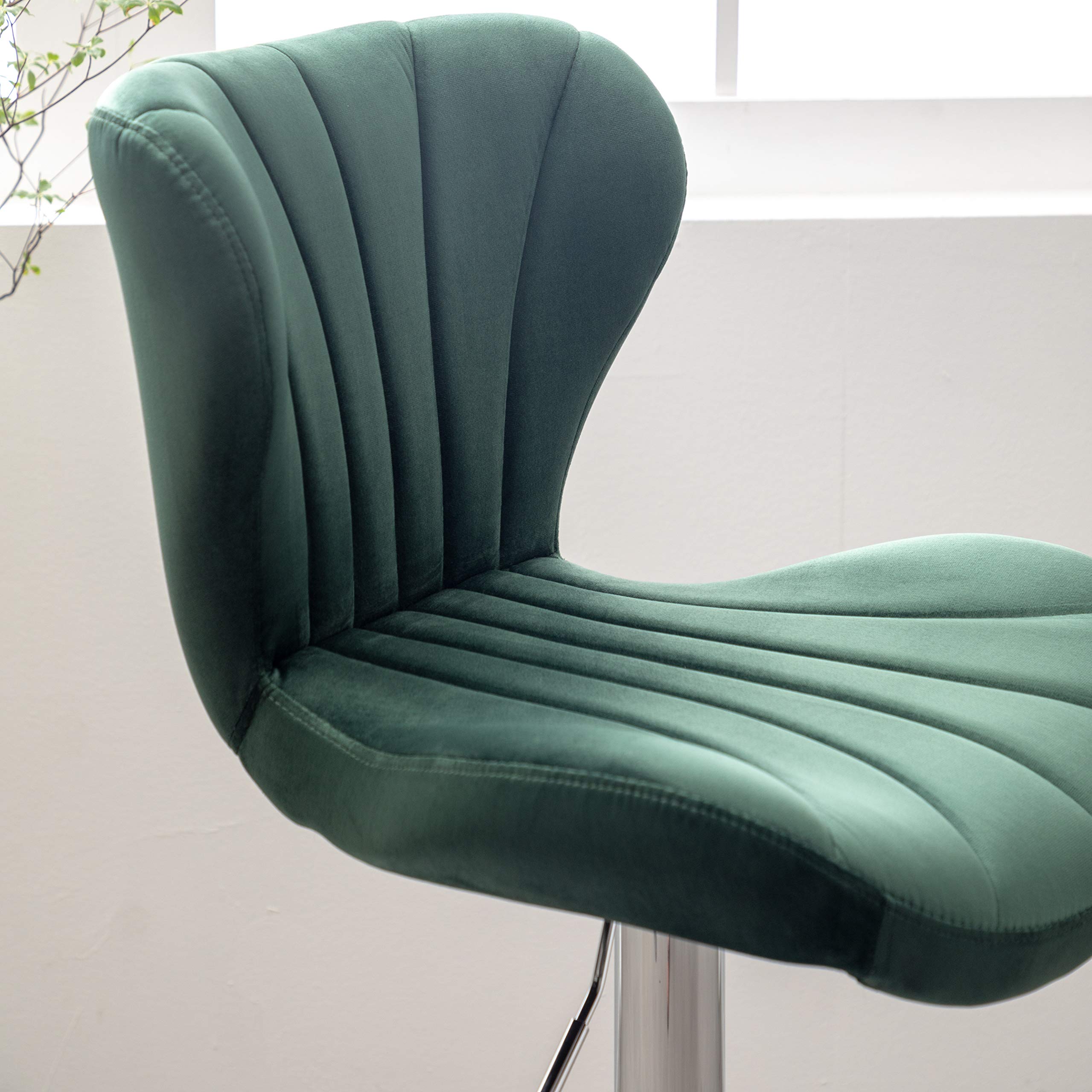 Roundhill Furniture Ellston Velvet Adjustable Swivel Bar Stools - Set of 2, Green Velvet Upholstery, Counter Height Stools for Kitchen Island, Bar or Breakfast Nook