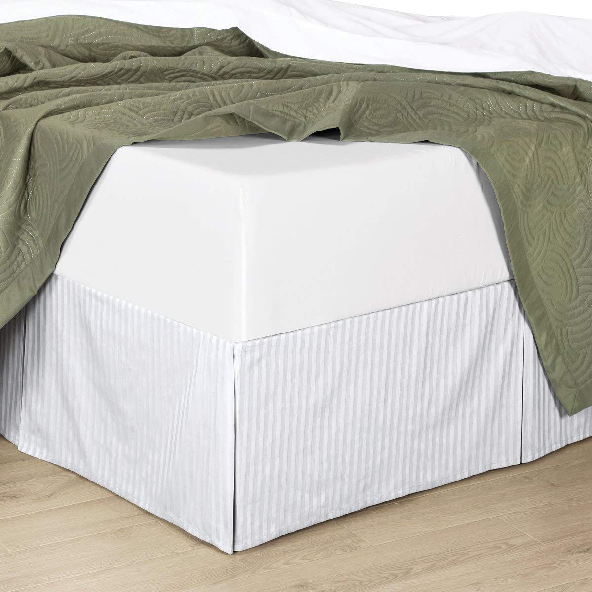 Premium Striped Pleated Bed Skirt - Soft Durable Polyester Fabric, Wrinkle & Dust Resistant - Twin Size Ivory Bedskirt for Hotel-Style Luxury - Perfect for Guest Rooms, Dormitories & Home Decor