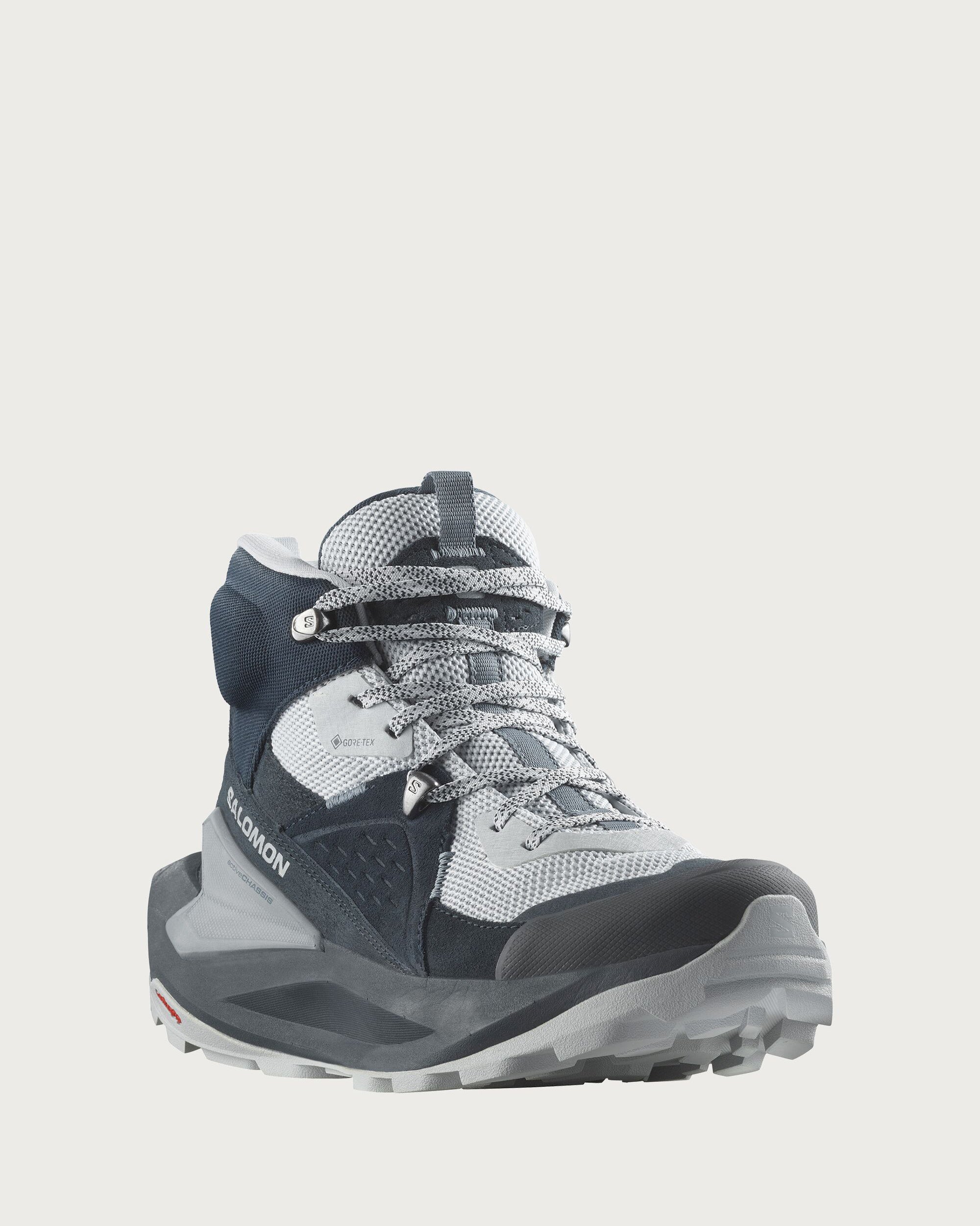 Salomon Elixir Mid GTX Women's Waterproof Hiking Boots - Carbon/Pearl Blue/Flint Stone - Lightweight & Durable for Trail Running, Backpacking & Outdoor Adventures