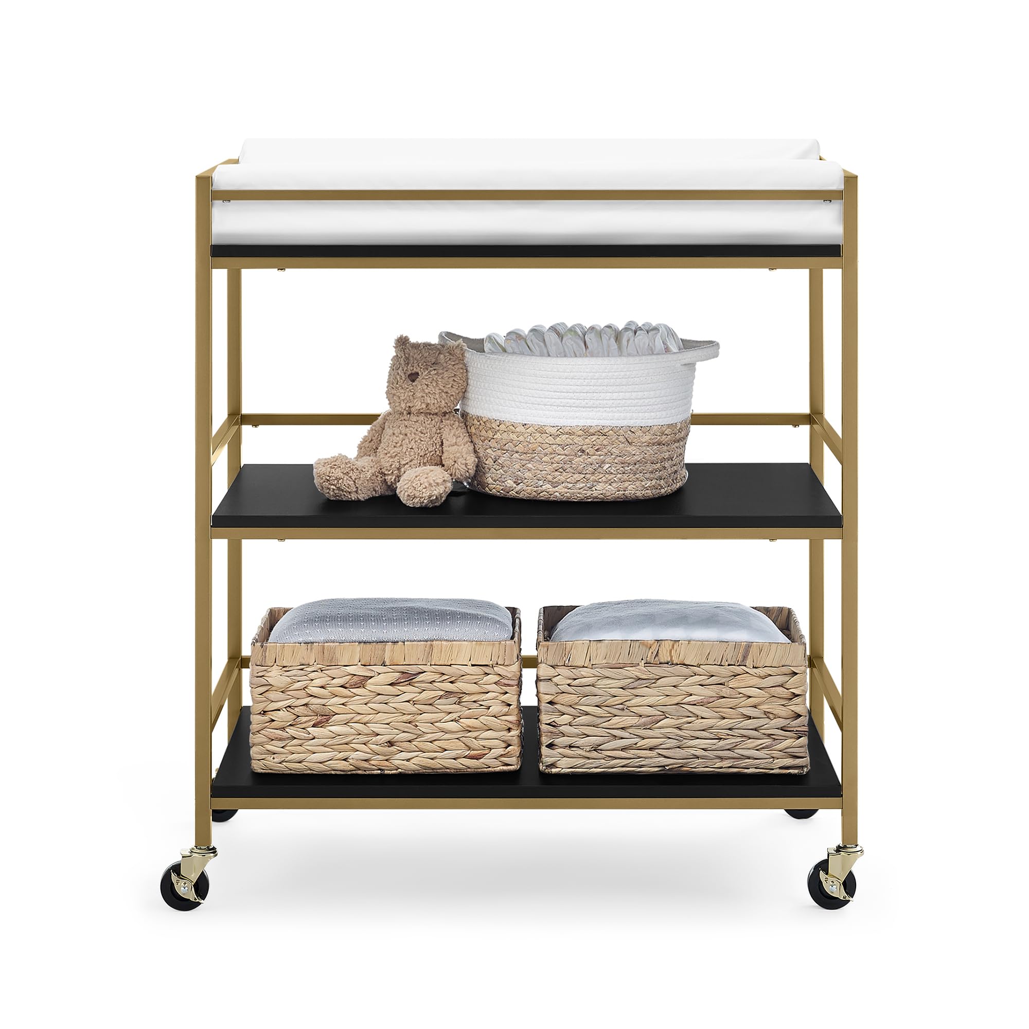 Delta Children Jade Changing Table & Cart - Ebony Melamine & Bronze Finish | Nursery Organization & Baby Care Essentials for New Parents