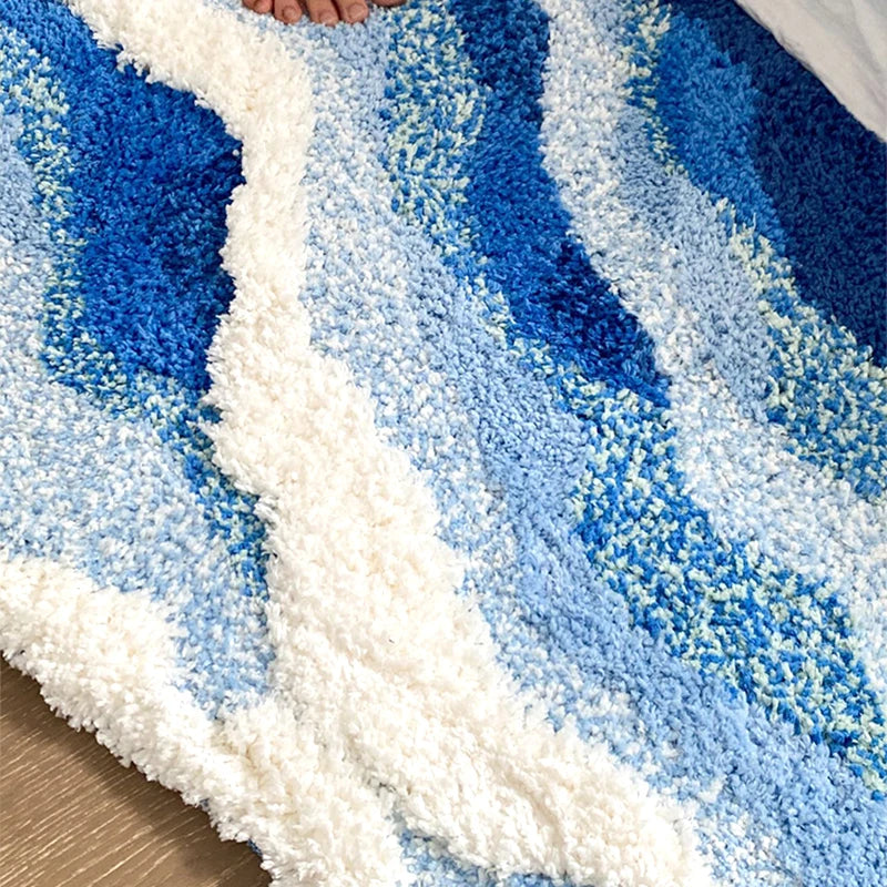 Ocean Tide Tufted Rug & Bath Mat - Soft Non-Slip Bathroom Carpet, Water Absorbent Shaggy Floor Mat for Home Decor, Bedroom, Living Room, Nursery - Perfect for Bathrooms, Showers, and Spa Areas