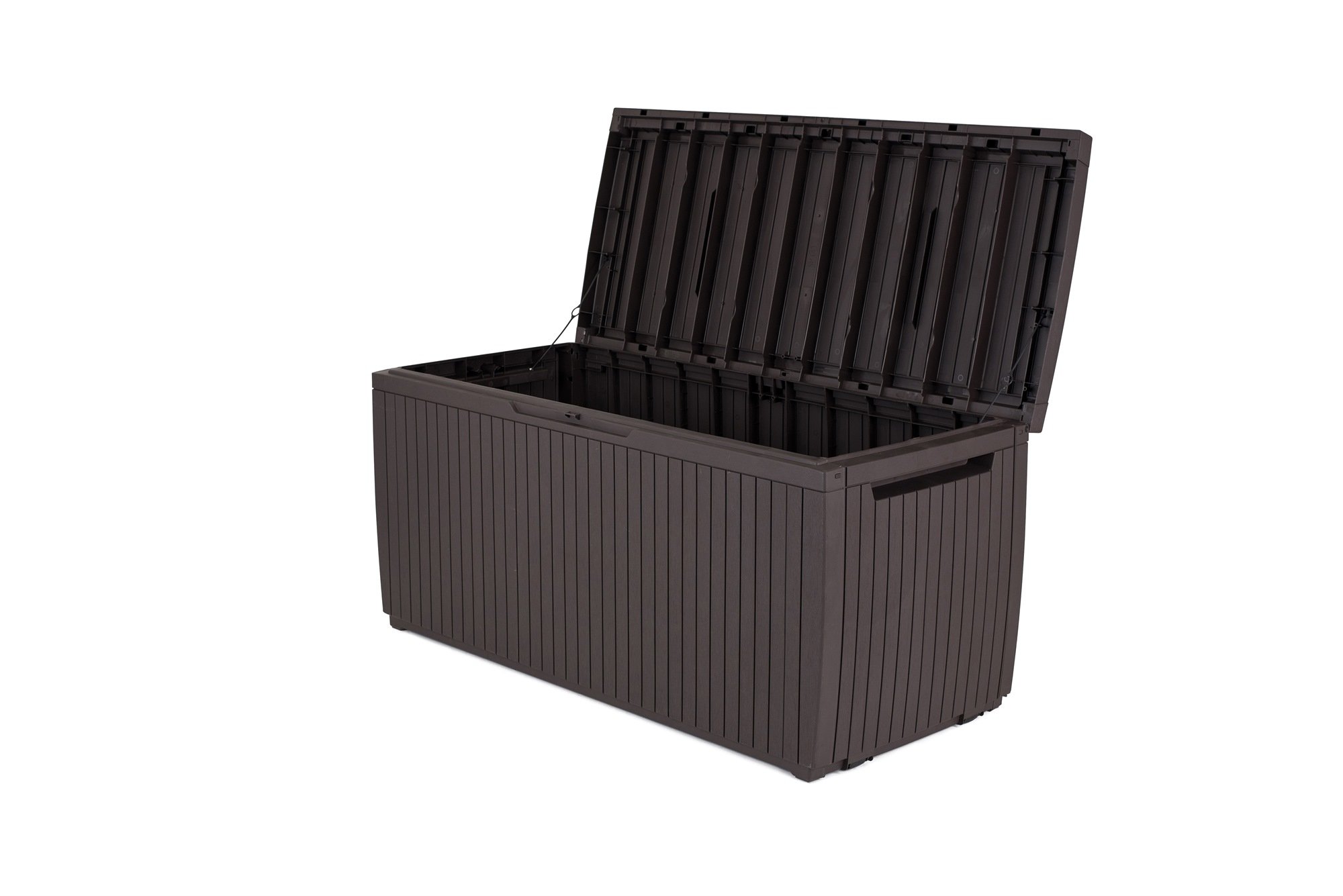 Keter Springwood 80 Gallon Resin Outdoor Storage Box - Weatherproof Deck Box for Patio Furniture Cushions, Garden Tools & Pool Accessories with Easy-Grip Handles, Brown - Perfect for Backyard, Deck & Poolside Organization