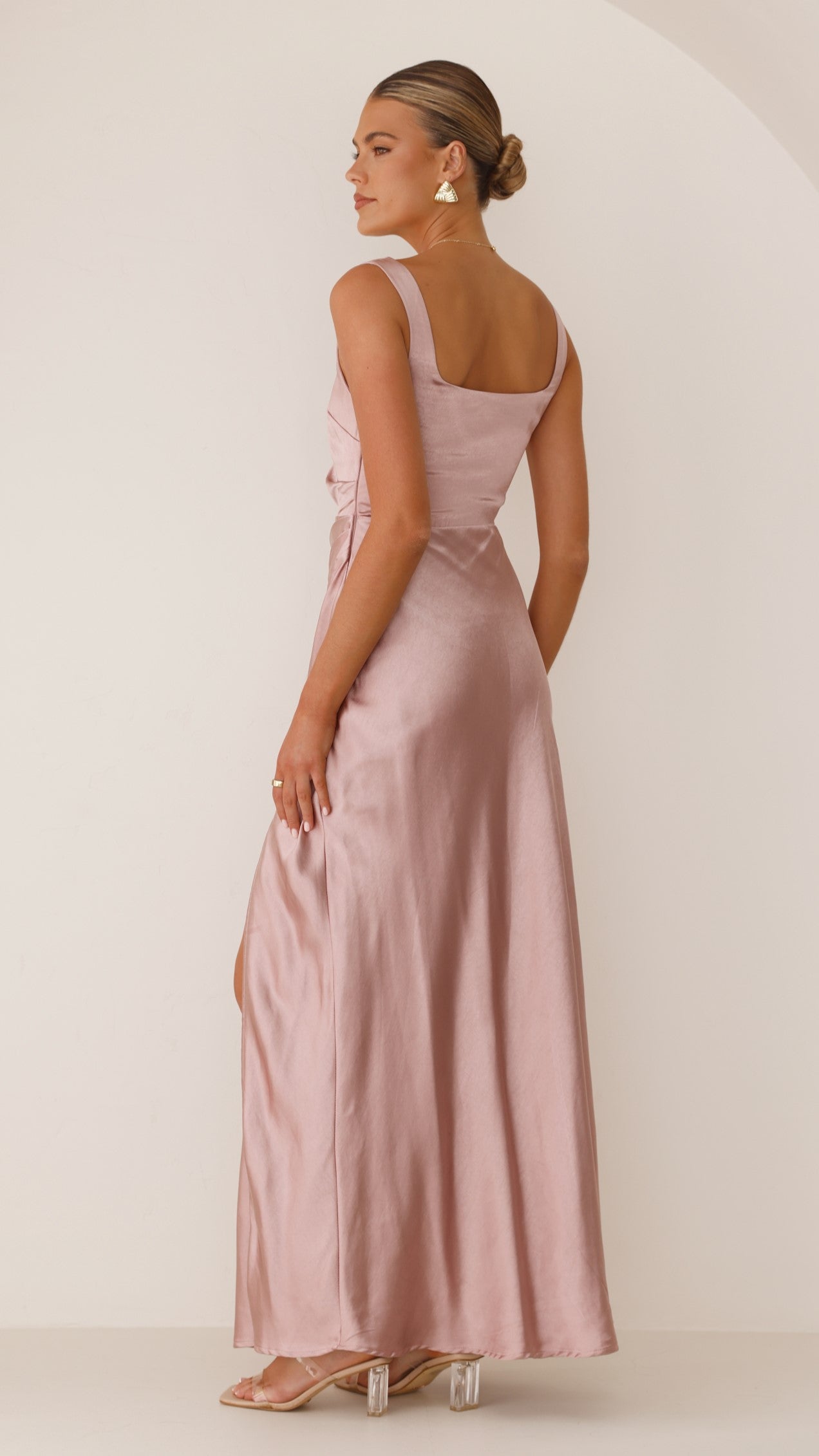 Alaria Maxi Dress for Women - Elegant Dusty Pink Flowy Long Dress for Summer, Beach, Wedding & Special Occasions