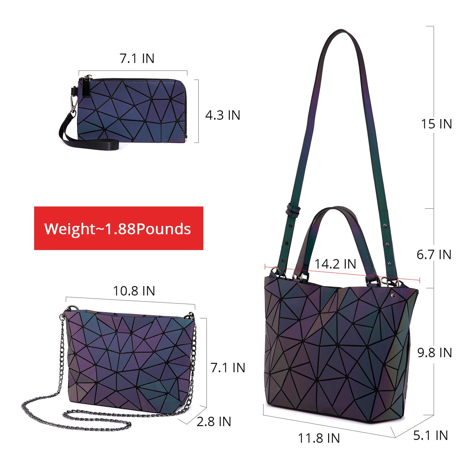 LOVEVOOK Geometric Luminous Crossbody Bag for Women - Holographic Reflective Purse & Wallet - Perfect for Night Out, Parties, and Festival Accessories