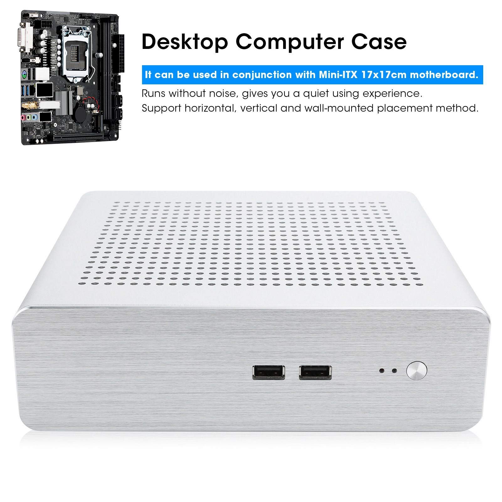 Mini ITX PC Case - Full Aluminum HTPC Chassis with DC-ATX Power Supply, Horizontal/Vertical/Wall Mountable for Home Theater & Office Desktop (Black USB 2.0) - Perfect for Gaming Rigs, Media Centers & Digital Signage Displays