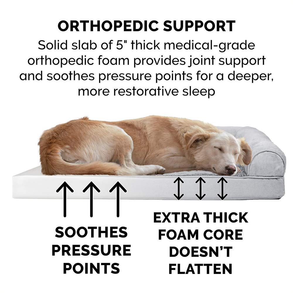 Furhaven Orthopedic Dog Bed for Large Dogs - XXL Plush & Suede Sofa with Removable Bolsters & Washable Cover - Supports Up to 125 lbs - Gray - Perfect for Living Room, Bedroom or Pet-Friendly Office