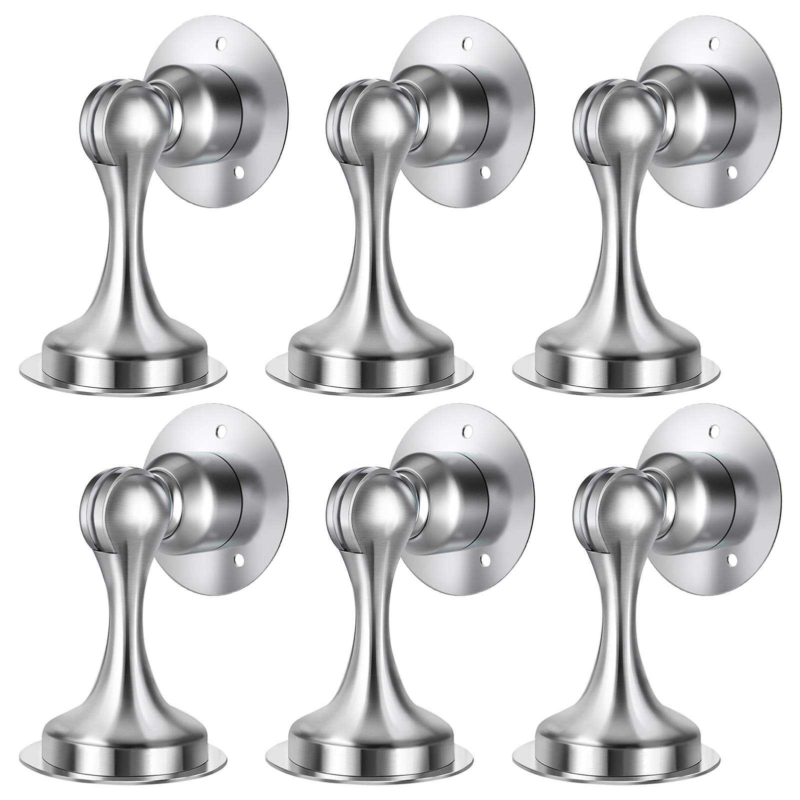 WINONLY Magnetic Door Stopper - Heavy Duty Stainless Steel No Drill Door Catch with 3M Adhesive Tape for Wide Doors | Secure Door Holder for Home, Office & Commercial Use (6-Pack)