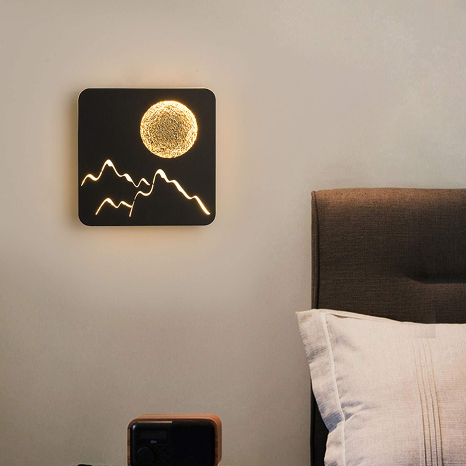 Ironheel Modern LED White Light Metal Wall Lamp - 18W Creative Square Sunrise Wall Sconce - Bedroom & Living Room Decor Lighting - White Light (6000K) - 23x23cm (9x9inch) - Perfect for Ambient Lighting in Hallways, Staircases, and Entryways