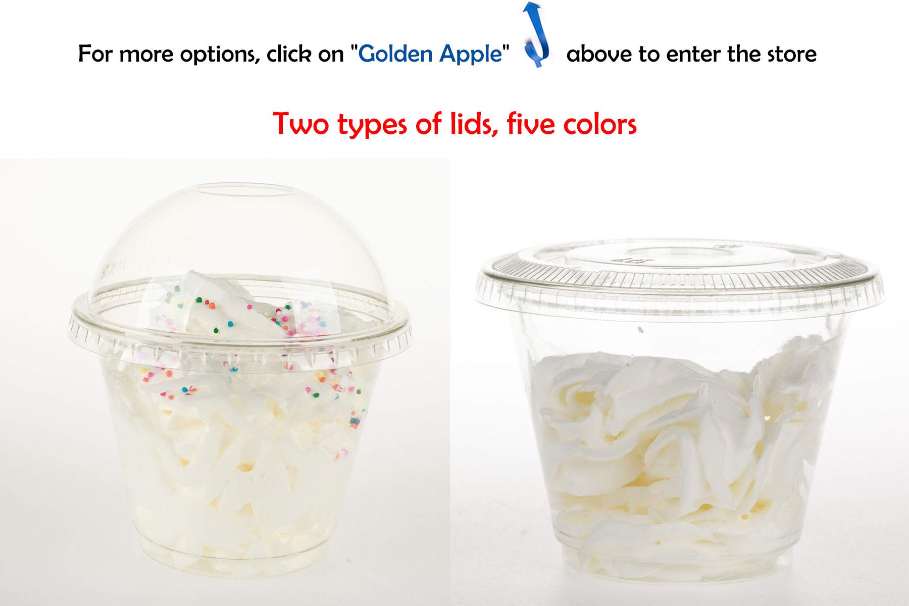 Golden Apple 9oz Clear Plastic Cups with Lids - 50 Sets of Disposable Cups for Parties, Picnics, and Events - BPA-Free Drinkware for Smoothies, Cocktails, and Beverages