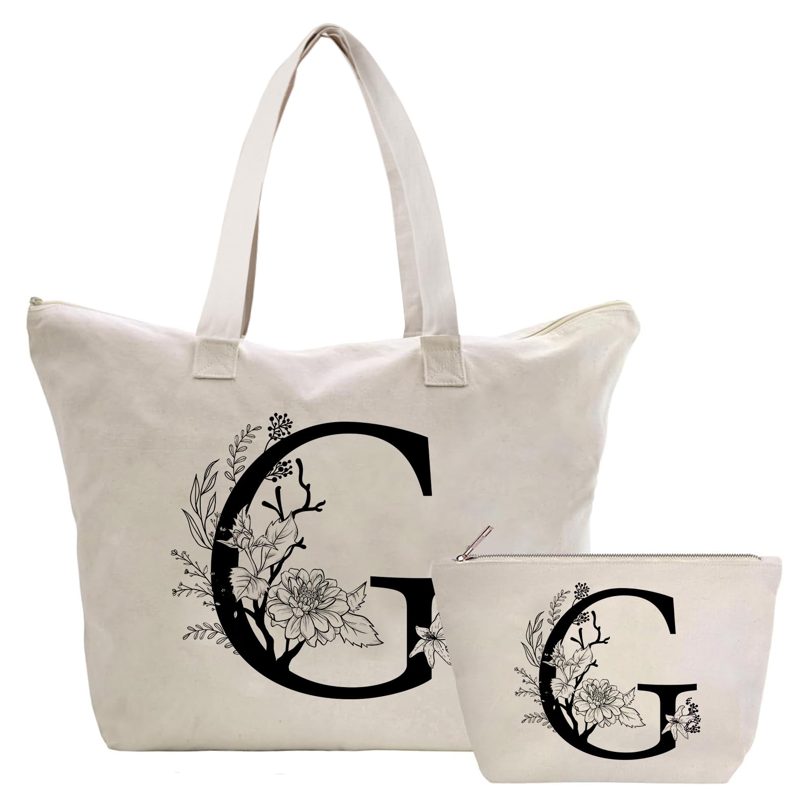 Personalized Initial Canvas Tote Bag for Women - Cotton Reusable Shopping & Cosmetic Bag - Perfect Gift for Friends, Colleagues, Moms - Birthday, Wedding & Christmas Present - Great for Shopping, Travel & Daily Use