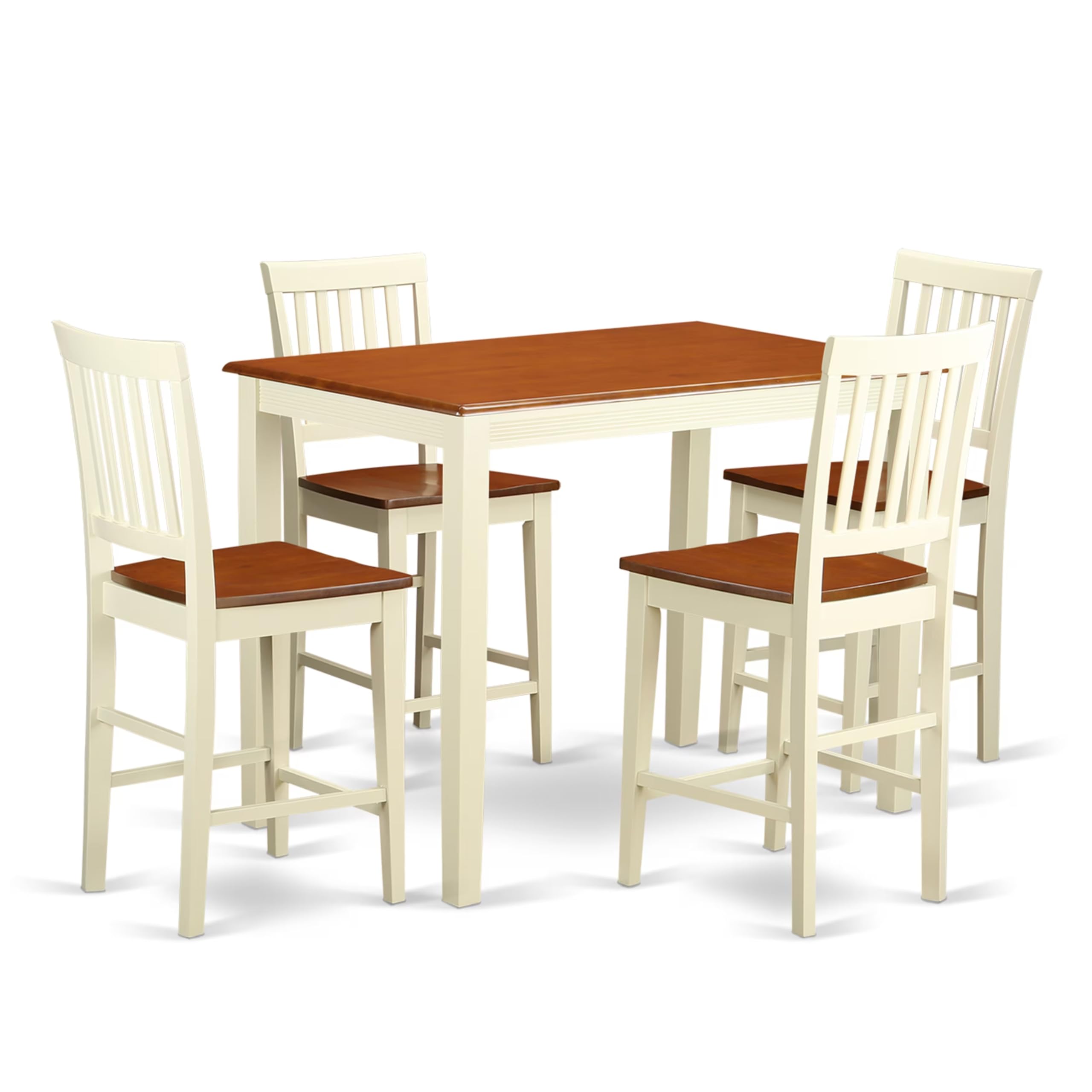 East West Furniture YAVN5-WHI-W 5-Piece Kitchen Counter Set - 30x48 Inch Rectangle Dining Table & 4 Chairs, Buttermilk & Cherry Finish - Perfect for Small Spaces, Breakfast Nooks & Cozy Dining Areas