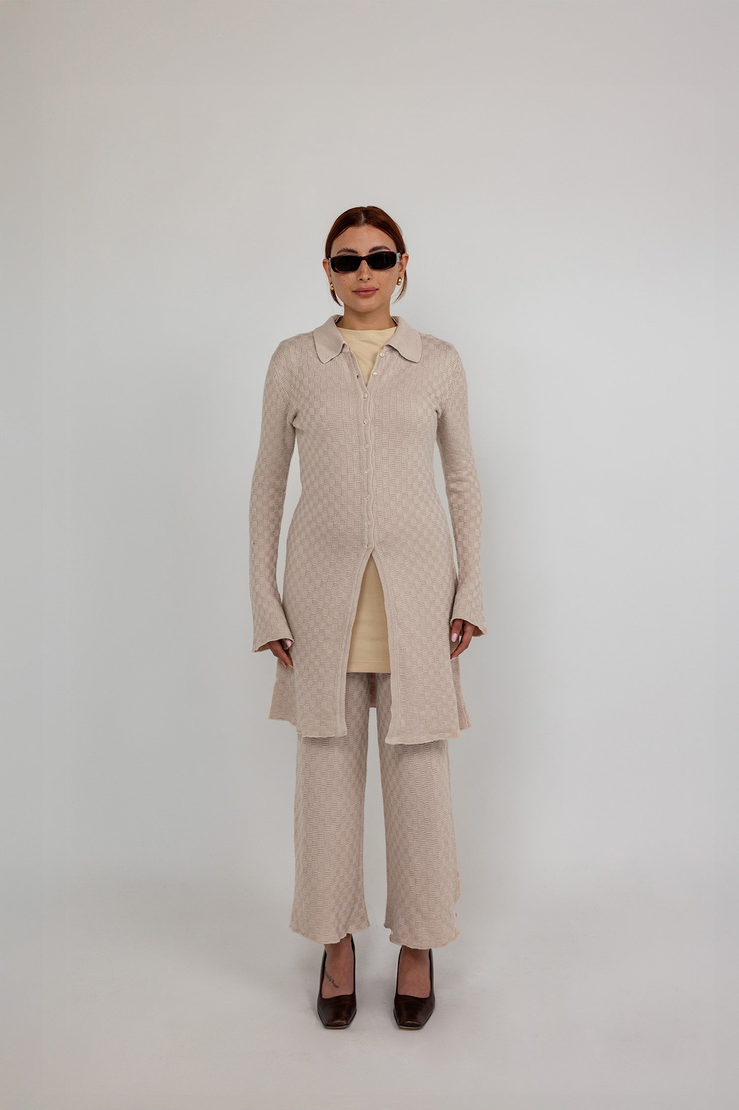 Checkered Knit Flare Pants for Women - Stylish High Waisted Trousers with Elastic Waistband | Perfect for Casual Outfits, Office Wear & Fall Fashion