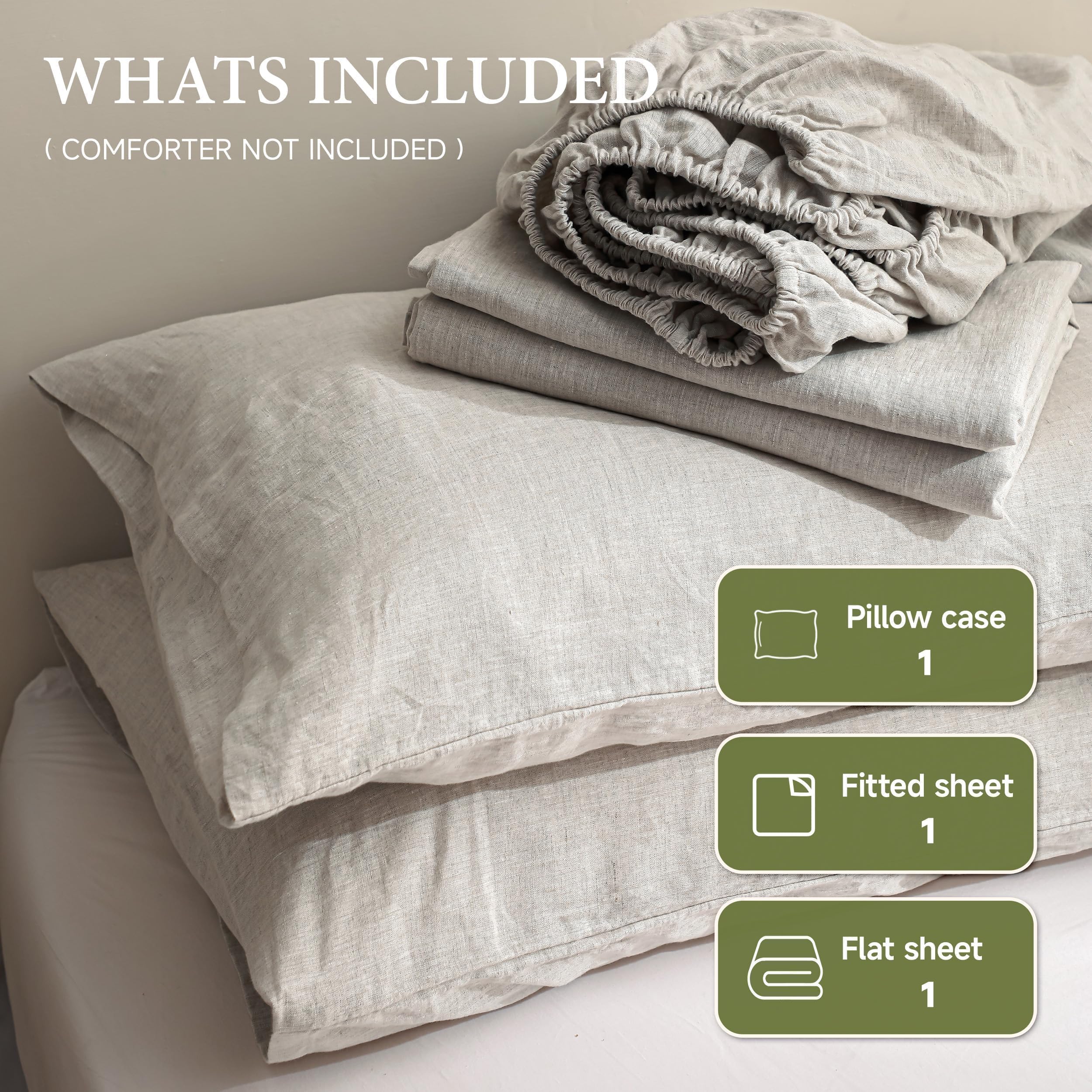 Premium 100% French Linen Sheet Set Twin Size - 3 Piece Natural Breathable Bedding for All Seasons | Soft, Durable & Hypoallergenic | Perfect for Hot Sleepers, Guest Rooms & Eco-Friendly Homes