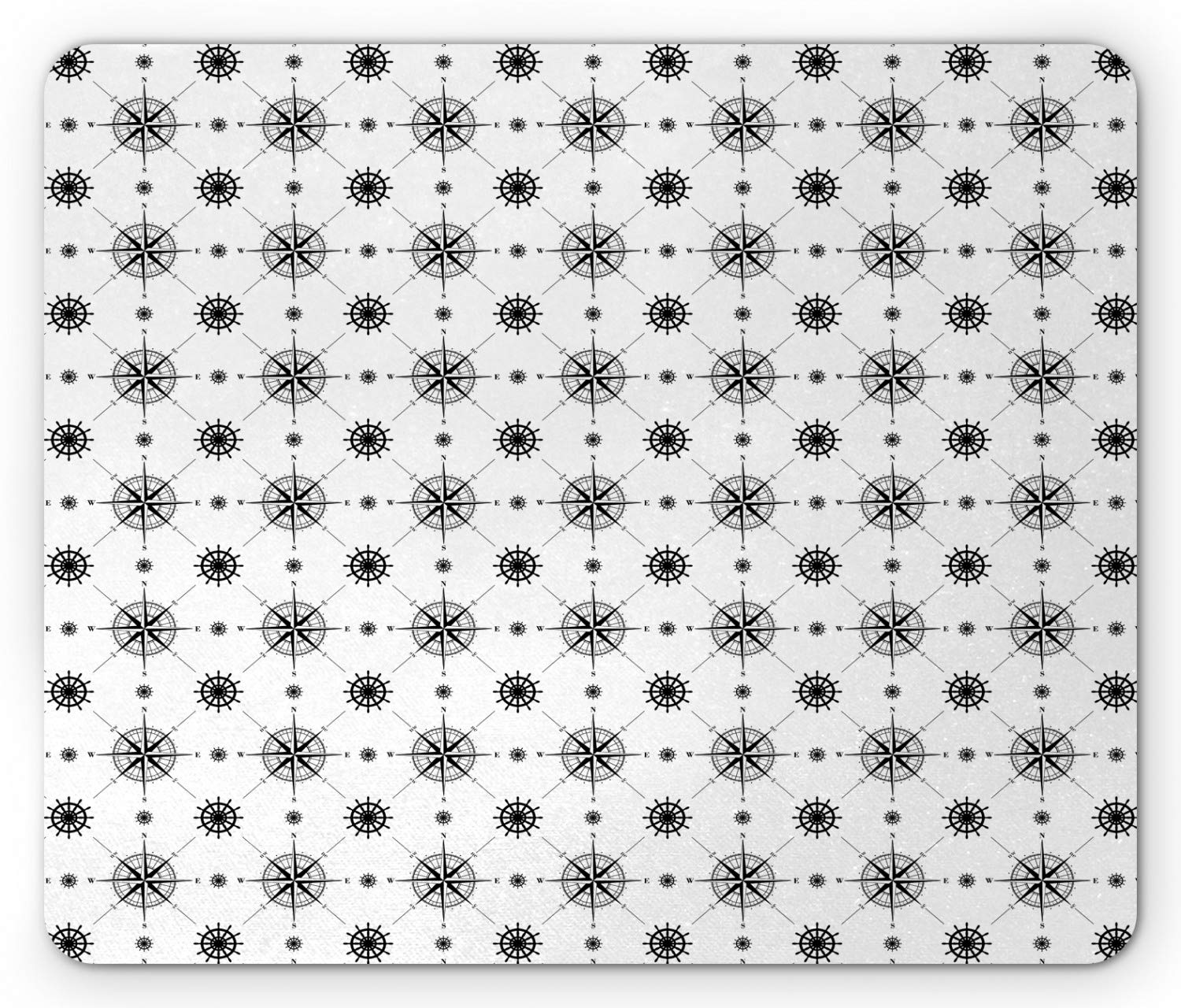 Ambesonne Compass Mouse Pad - Classic Windrose & Helms Monochrome Design for Marine Navigation & Sailing Enthusiasts | Non-Slip Rubber Gaming Mousepad (Standard Size, Black/White) | Perfect for Office, Gaming & Nautical Decor