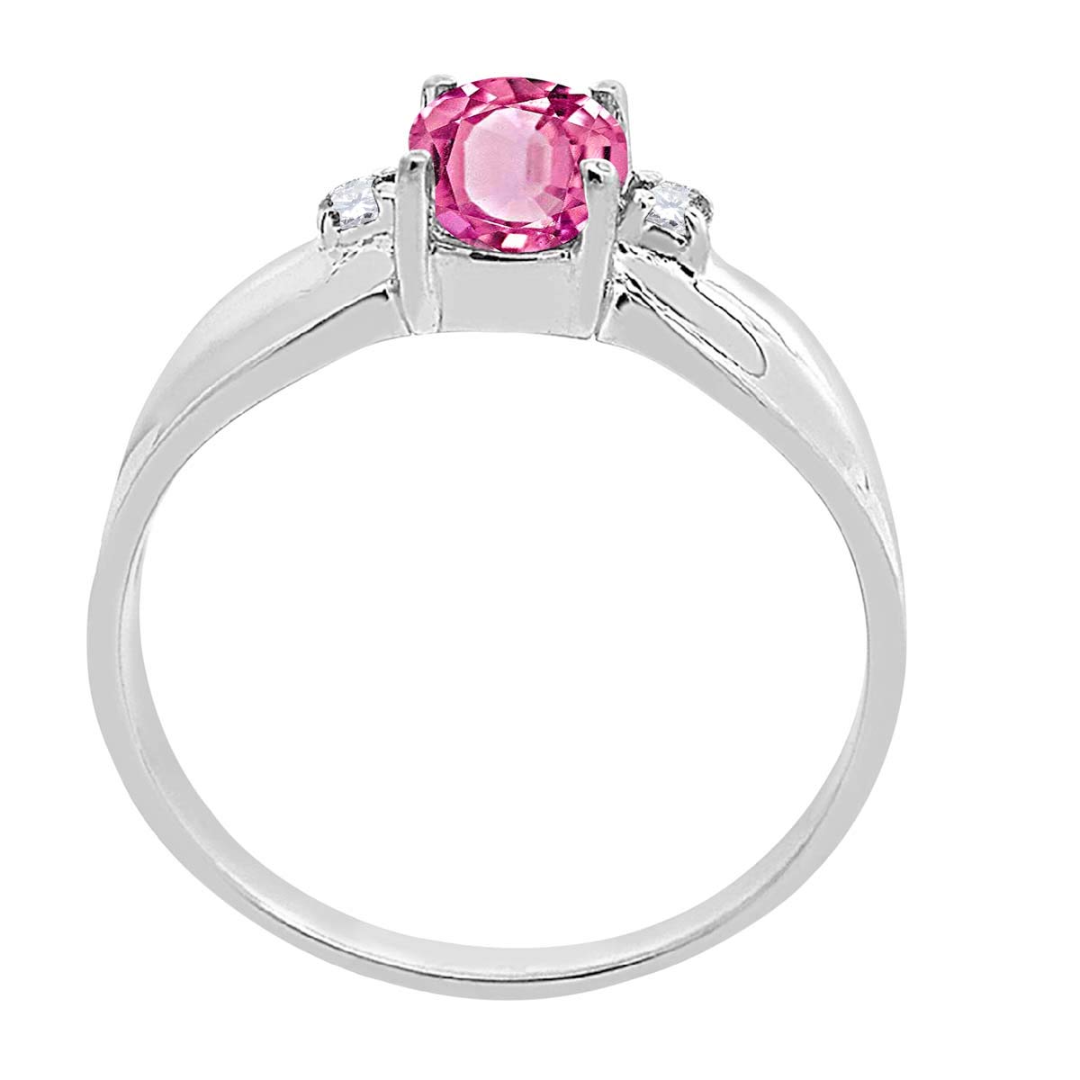 MauliJewels 10K White Gold Oval Pink Topaz & Diamond Ring for Women - 0.9 Carat Prong Set Engagement, Anniversary or Gift Jewelry