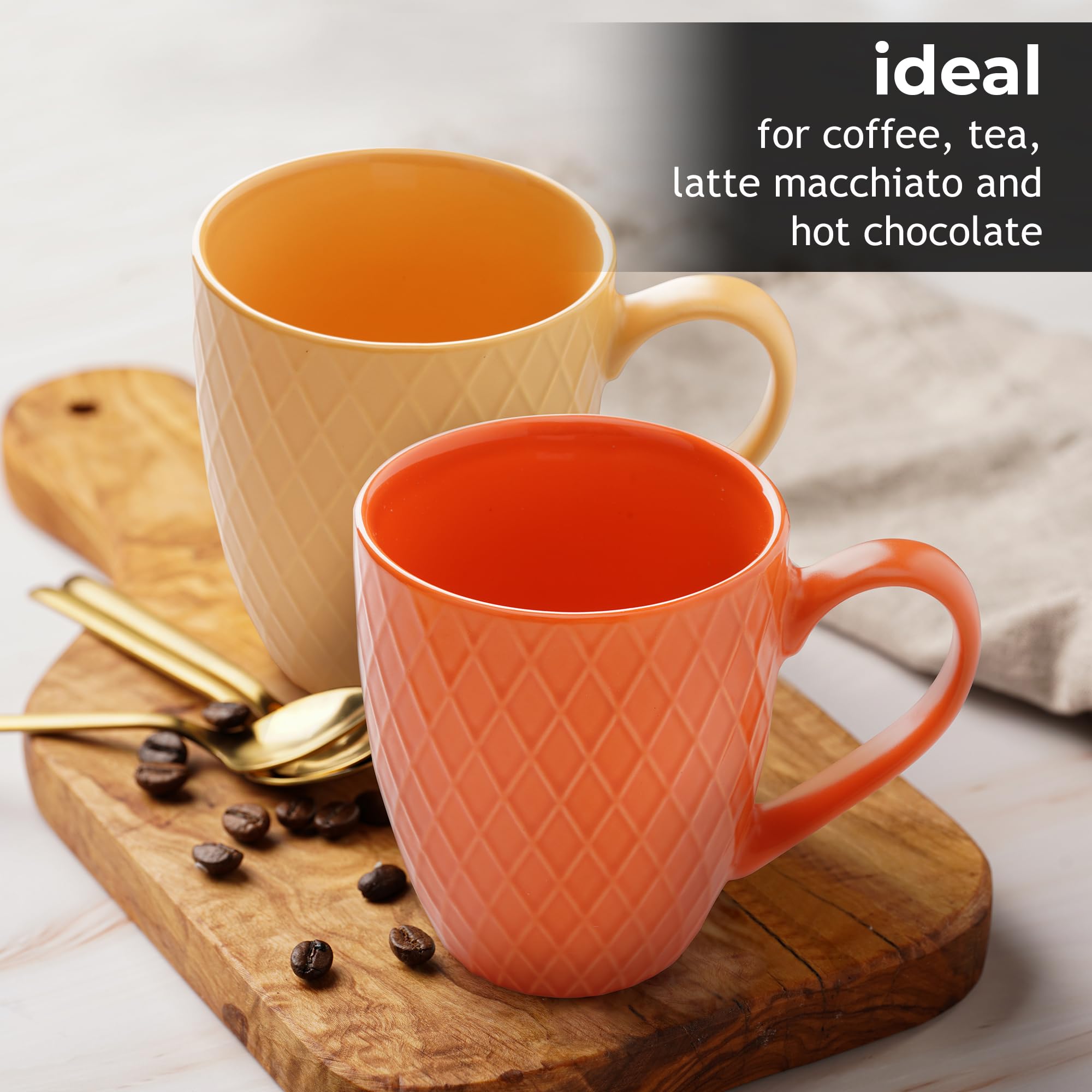 MIAMIO - 6-Piece Ceramic Coffee Mugs Set (14 Oz Each) | Large Microwave & Dishwasher Safe Mugs | Palmanova Collection in Red | Perfect for Home, Office & Gifts
