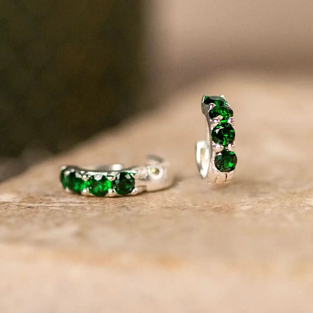 Green Twinkle Huggie Earrings in Silver - Perfect for Everyday Wear & Special Occasions