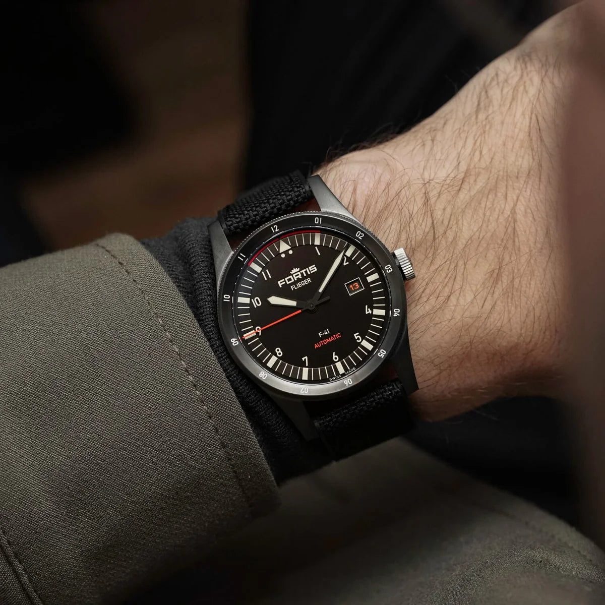 Fortis Flieger F-41 Werk 7 Mission Black Pilot Watch - Swiss Automatic Aviation Timepiece for Men | Perfect for Aviation Enthusiasts & Professional Pilots