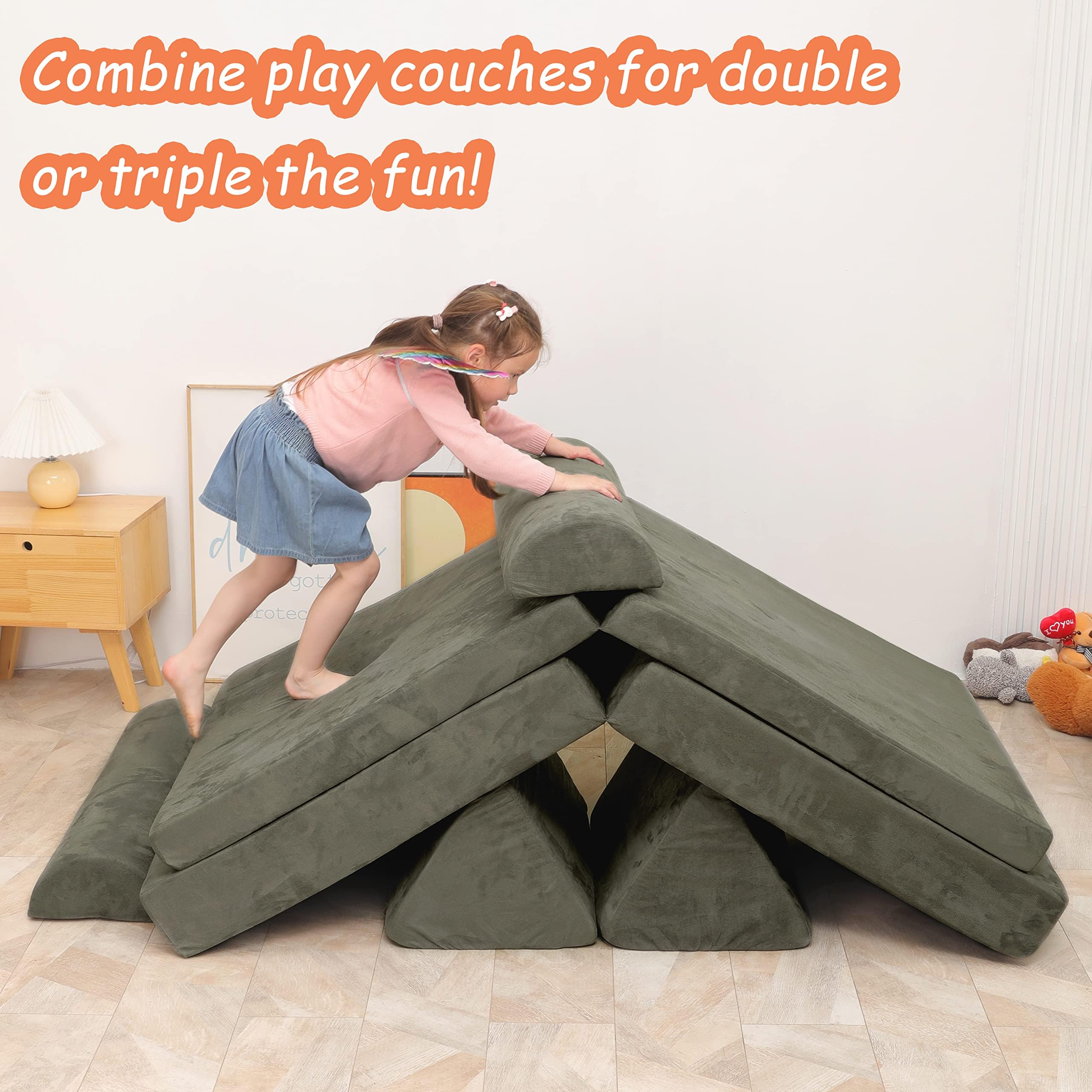 **Large Modular Play Couch for Kids – Convertible Foam Cushion Sofa for Boys & Girls, Charcoal Grey – Perfect for Playroom, Bedroom & Building Forts**