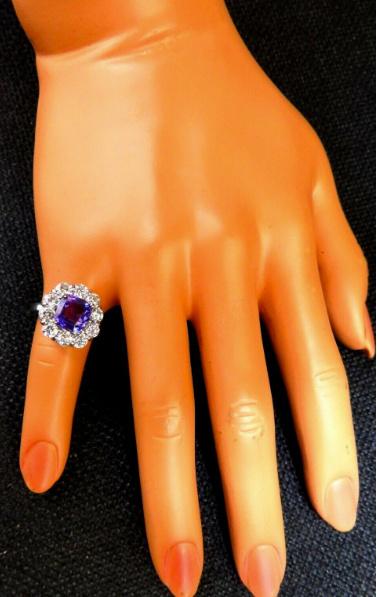 GIA Certified 3.48 Carat Natural Purple No Heat Sapphire Diamond Ring in 14K White Gold - Elegant Engagement & Wedding Jewelry for Women