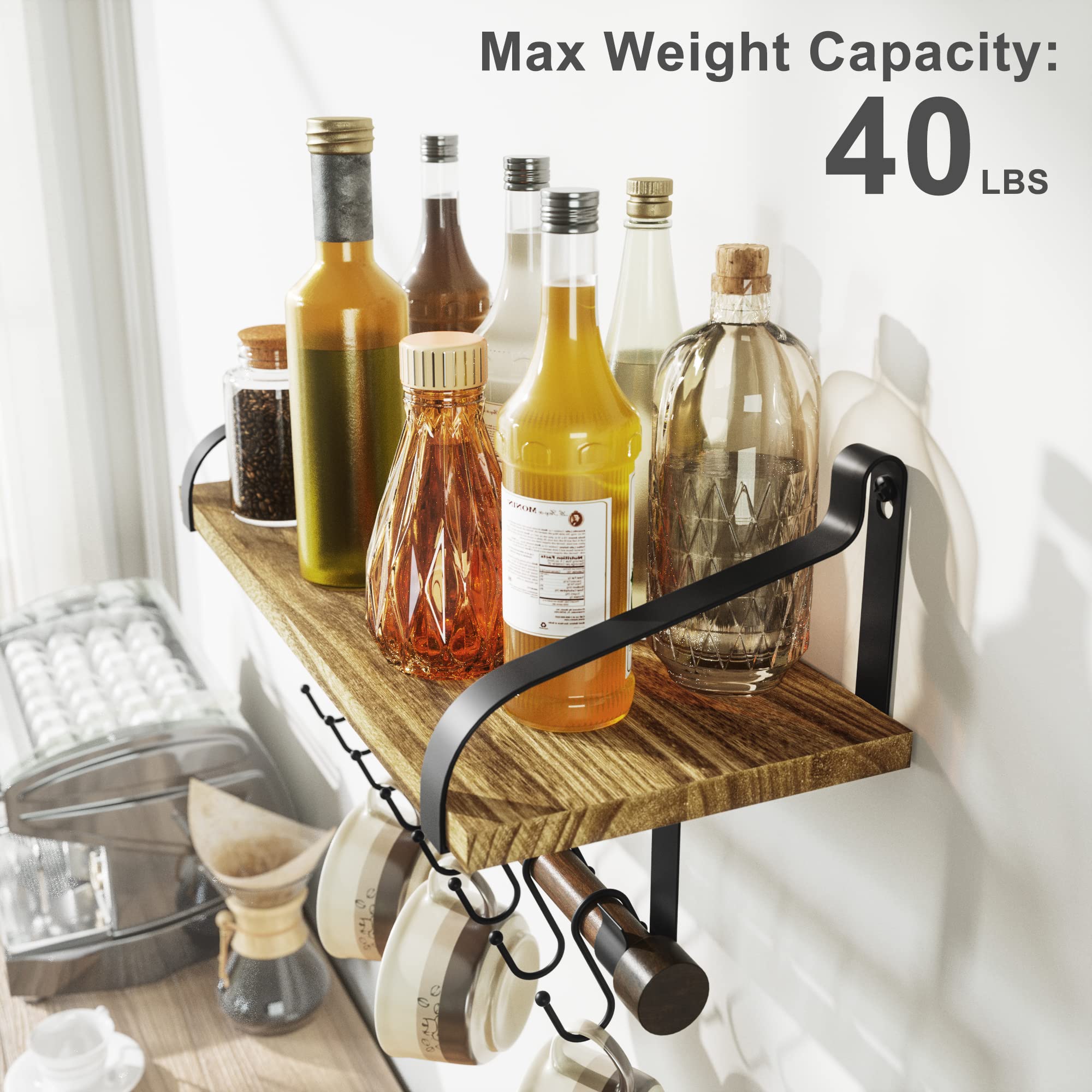 Floating Shelves Wall Mounted - Set of 2 Sturdy Wooden Shelves for Home Decor, Bathroom, Kitchen & Living Room Organization | Love-KANKEI Modern Wall Shelves