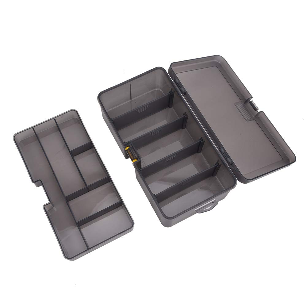 BORDSTRACT Double-Layer Plastic Fishing Tackle Box - Waterproof Black Lure Storage Case for Hooks, Baits, Jigs & Sinkers - Perfect for Freshwater & Saltwater Fishing Trips