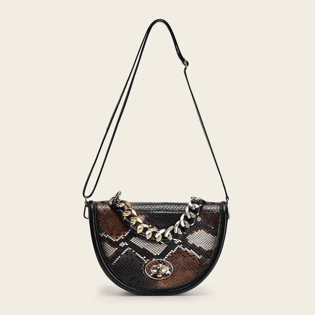 BOD1BPH Cuadra Black Python Leather Handbag for Women - Elegant Evening Clutch, Perfect for Parties & Special Occasions