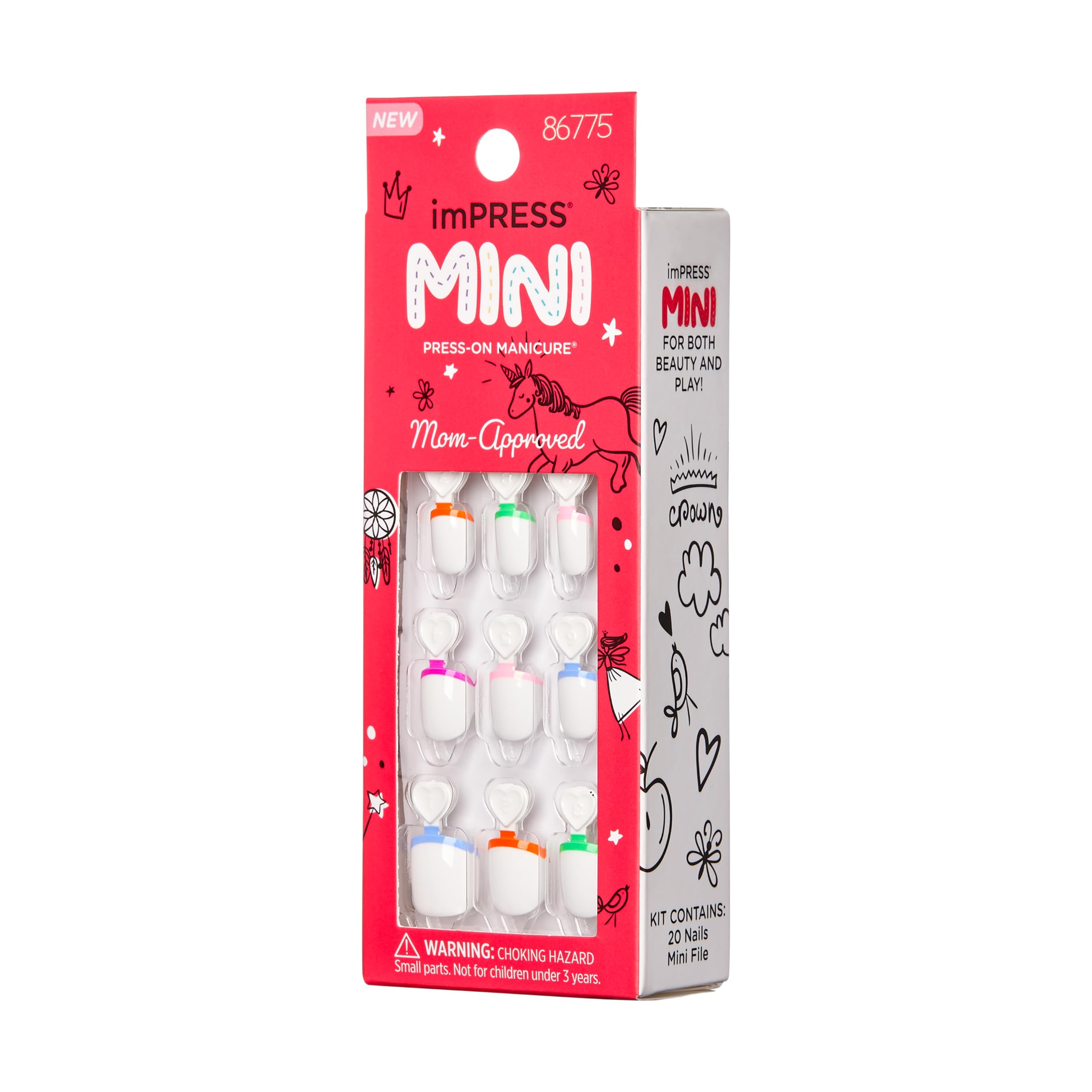 KISS imPRESS Mini Press-On Nails for Kids - French Pop Design | Easy Beginner Nail Art Kit with 20 Fake Nails & Nail File | Perfect for Birthday Parties, Playdates & Dress-Up Fun