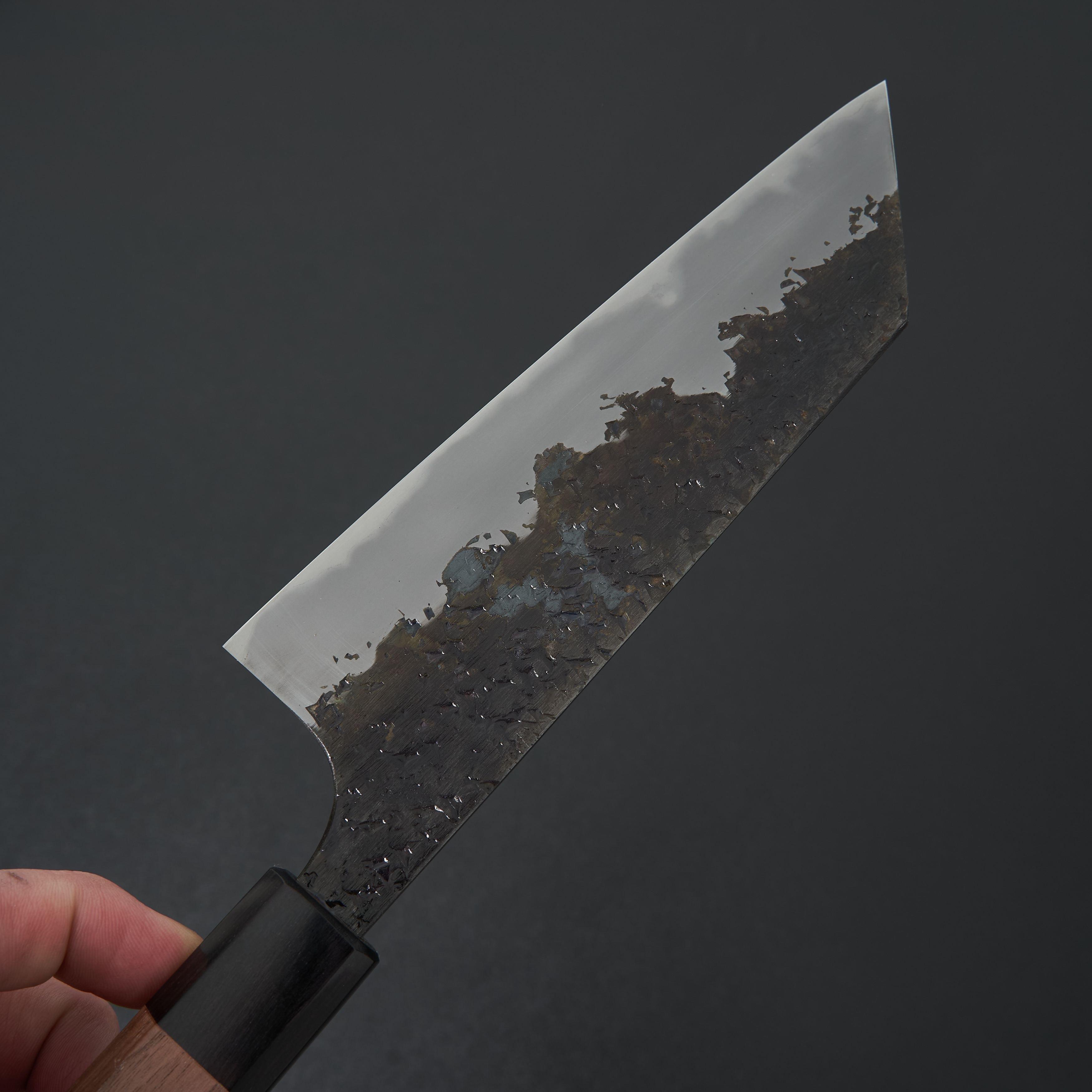 Premium Japanese Bunka Knife 165mm - Manaka Hamono Kisuke Blue #2 Steel Kurouchi Tsuchime Finish - Perfect for Sushi, Vegetables & Precision Cutting