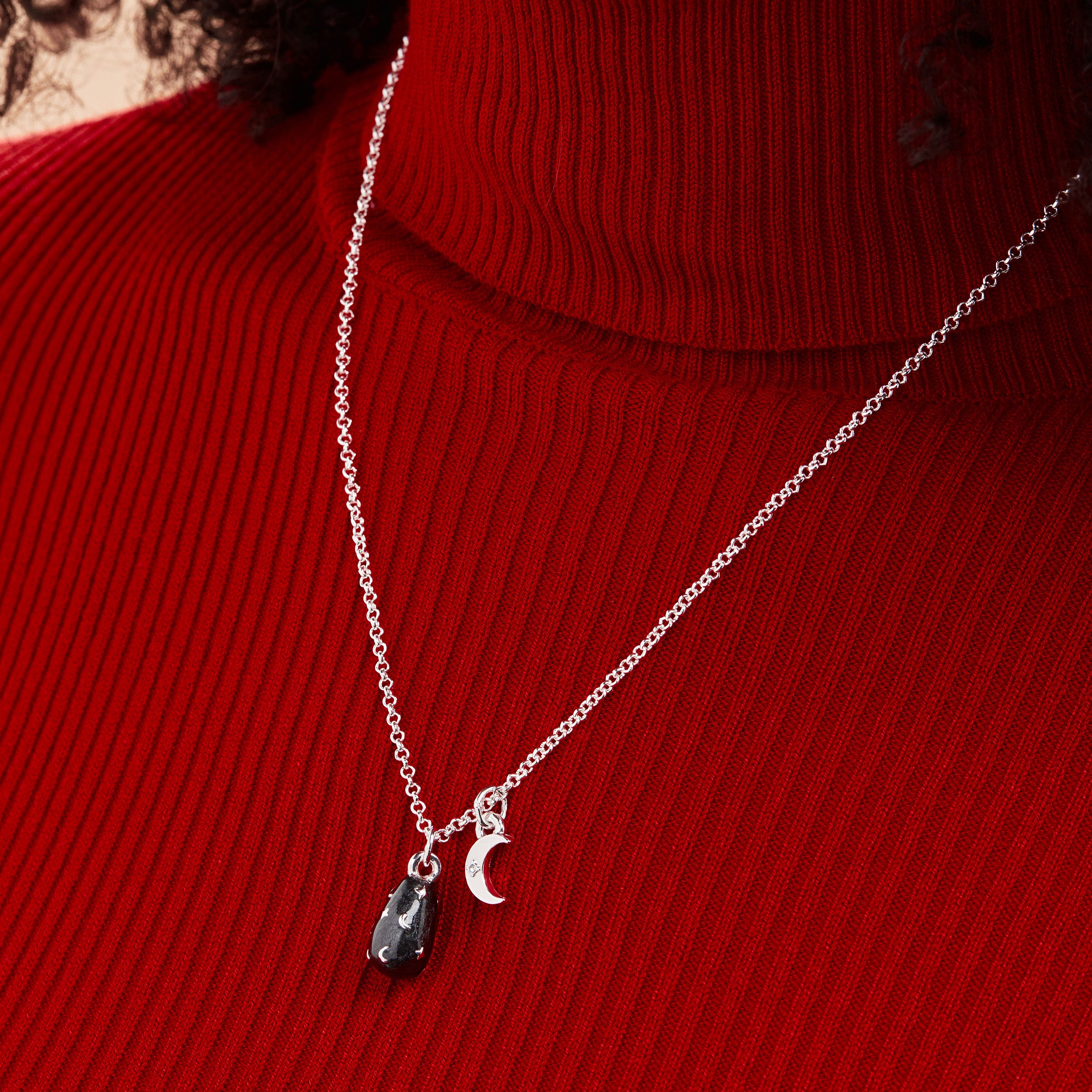 Celestial Moon Duo Charm Necklace - Sterling Silver Crescent Moon Pendant for Women - Perfect for Everyday Wear, Gift Giving & Special Occasions
