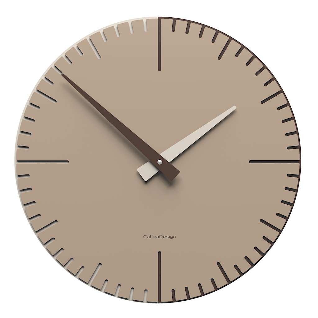 CalleaDesign 14.2 Inch Modern Wall Clock - Exacto Caffelatte Brown, Silent Non-Ticking, Large Decorative Clock for Living Room, Bedroom, Kitchen & Office Decor