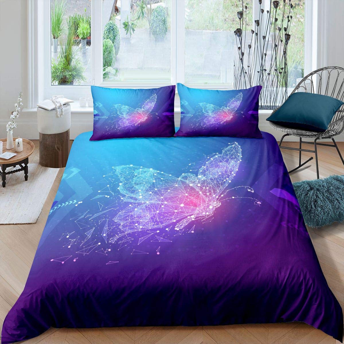 Butterfly Bedding Set for Girls - Chic Butterflies Print Comforter Cover & Duvet Cover - Vibrant Blue Purple Twin Size Bedding Collection (2Pcs) - Perfect for Kids' Room Decor & Cozy Bedtime Comfort