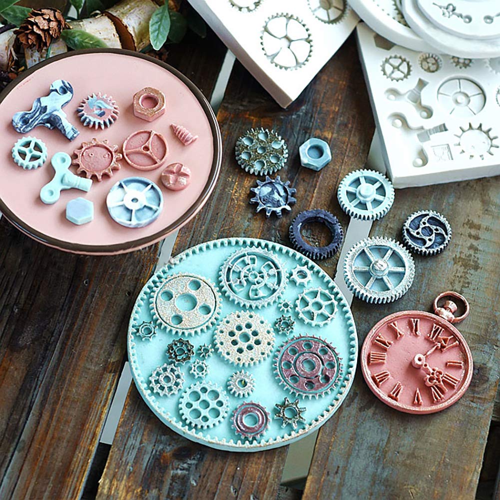 WANDIC 4-Pack Steampunk Gear Molds - Silicone Clock Cog Molds for Jewelry, Polymer Clay, Resin Crafts - Perfect for DIY Steampunk Accessories, Pendants & Home Decor