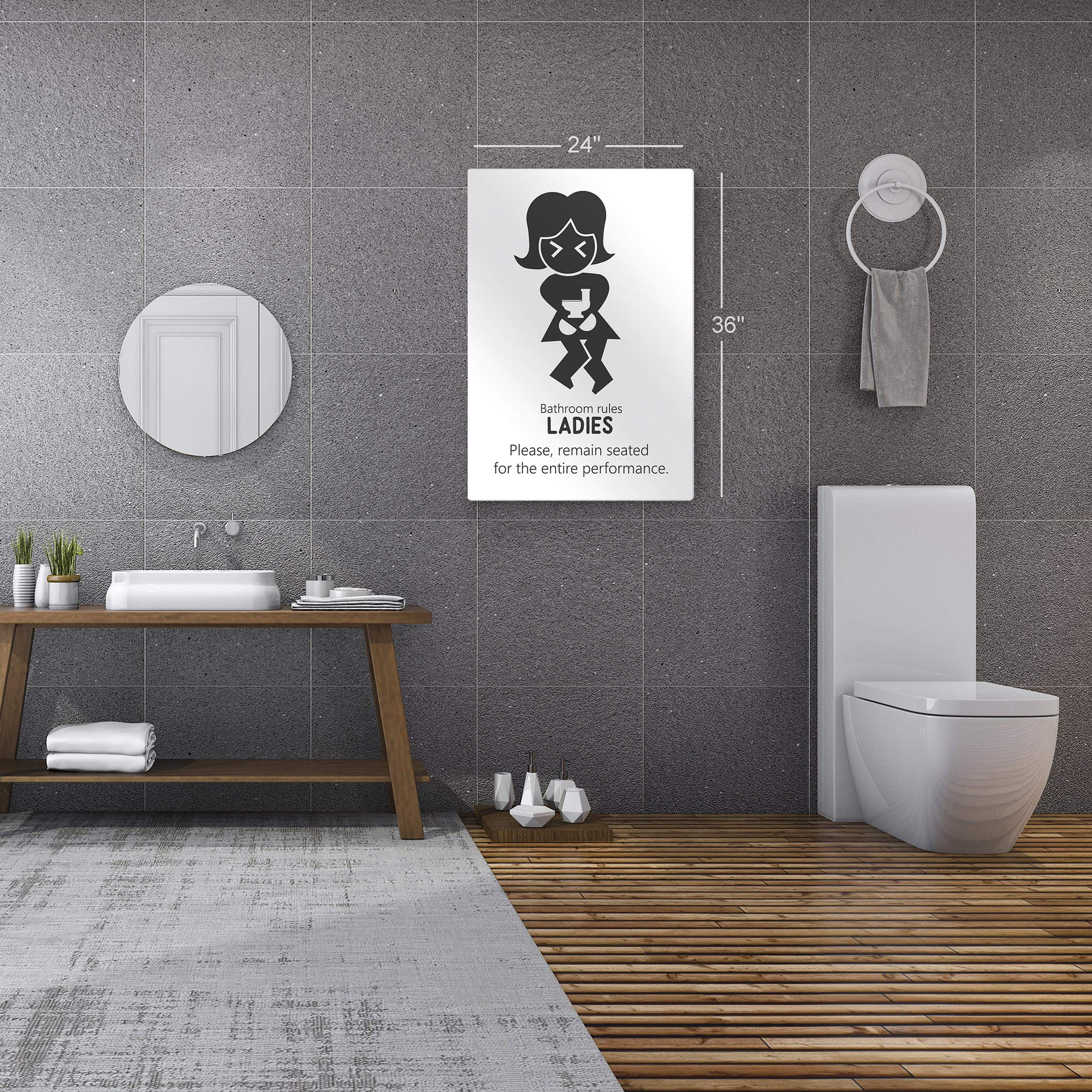 Funny Bathroom Sign - Smile Art Design 'Ladies Please Remain Seated' Metal Print Wall Art | 36x24 Inch Ready to Hang Bathroom Decor | Perfect for Powder Rooms, Guest Baths & Home Humor | Made in USA