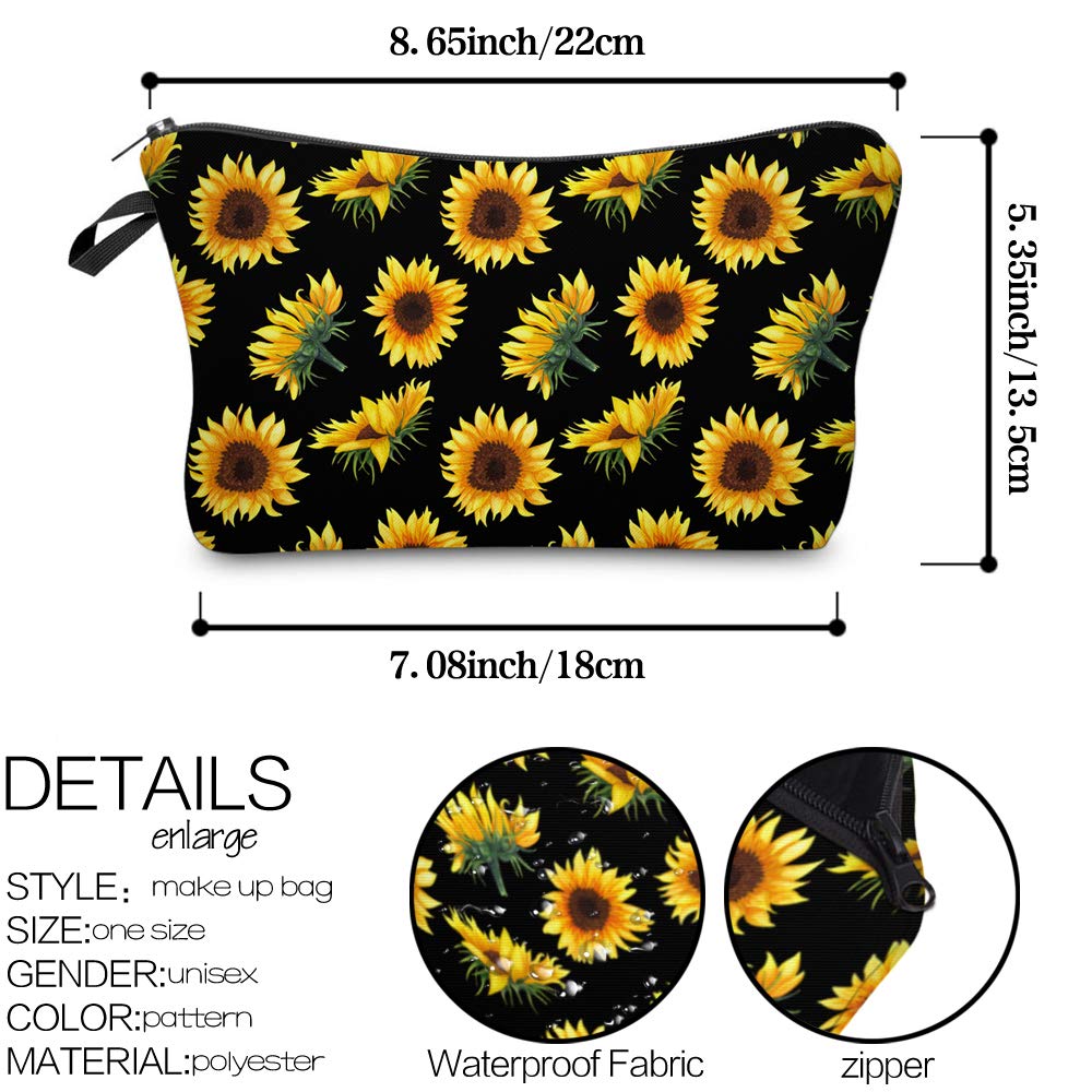 Deanfun Sunflower Cosmetic Bag for Women - Waterproof Makeup Organizer & Roomy Toiletry Pouch - Perfect Travel Accessories & Gift Ideas for Makeup Lovers - Great for Vacation, Gym, and Daily Use