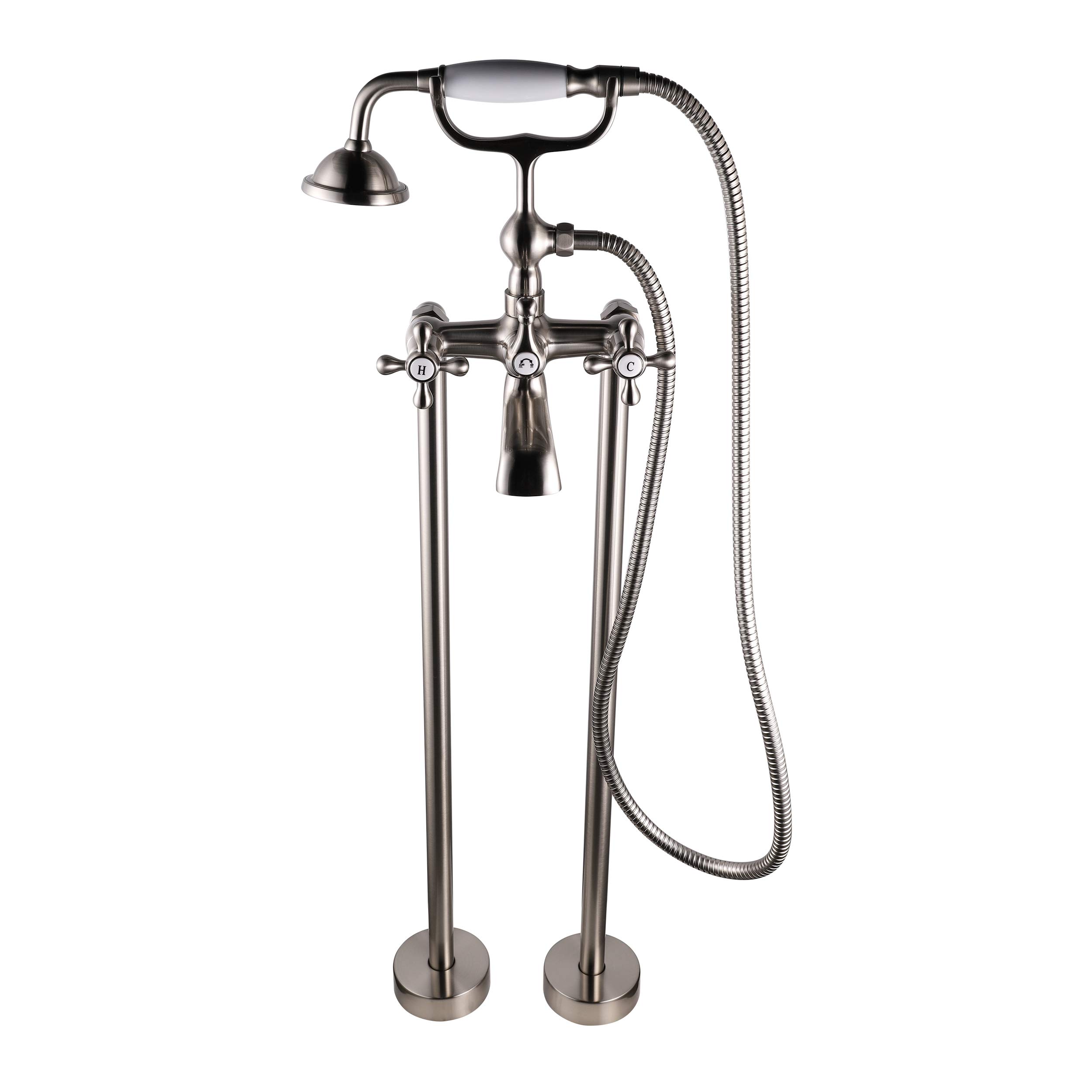 BTF03A-BN Freestanding Bathtub Faucet with Hand Shower in Brushed Nickel - Modern Ontario Style for Spa-Like Bathroom Experience, Perfect for Luxury Baths and Relaxation
