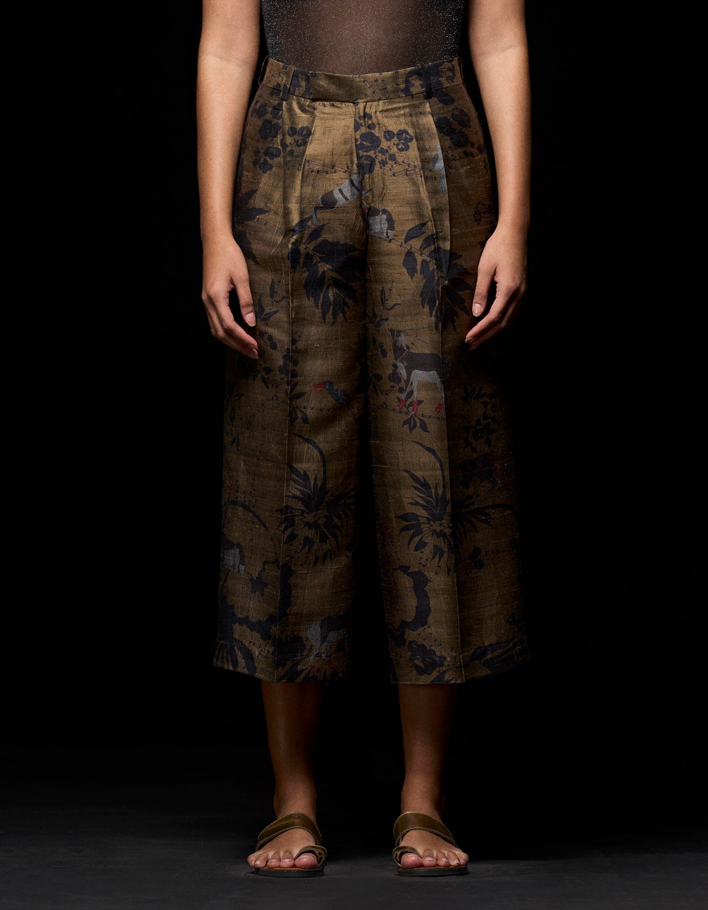 Women's High Waist Cropped Silk Dupion Pants in Beige - Elegant Office Wear & Casual Chic Outfits