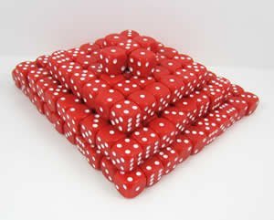 Koplow Games 200-Piece Red with White Dots D6 Promotional Rounded Dice Set for Board Games, RPGs, and Casino Night Parties