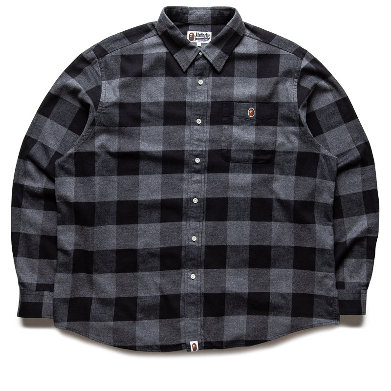 Bape Check Ape Flannel Shirt for Men - Black & Grey Plaid Casual Shirt - Streetwear Fashion for Urban Style & Everyday Wear