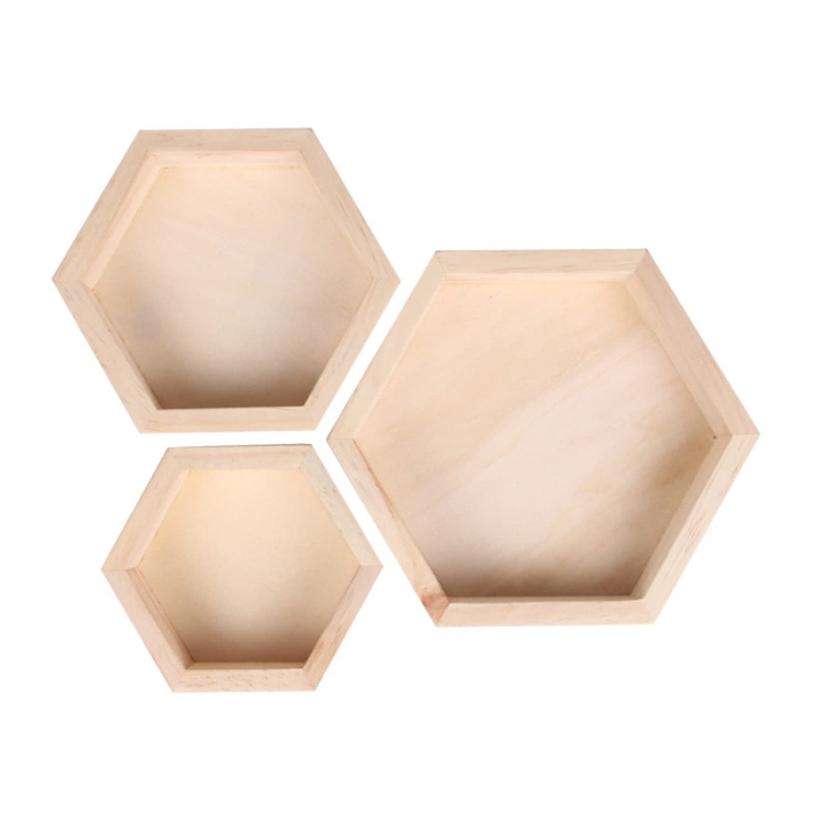 RWEAONT 3-Piece Wooden Jewelry Storage Box Set - Hexagon Display Tray for Bracelets, Necklaces & Rings - Natural Wood Organizer for Jewelry Store, Home Vanity & Gift Packaging