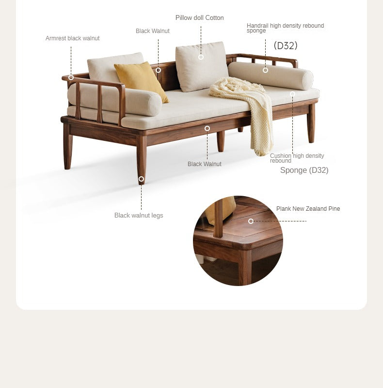 Premium Black Walnut Solid Wood Convertible Sofa - 2-in-1 Winter & Summer Use for Living Room, Bedroom, or Office - Comfortable & Durable Furniture for All Seasons