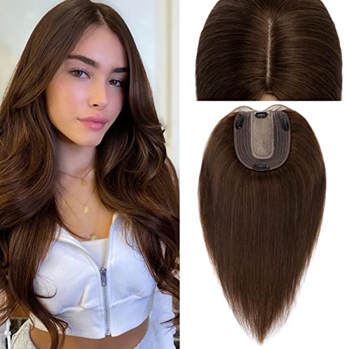 Premium 130% Density Silk Base Clip-in Hair Topper for Women - Human Hair Extensions for Thinning Hair & Hair Loss (12
