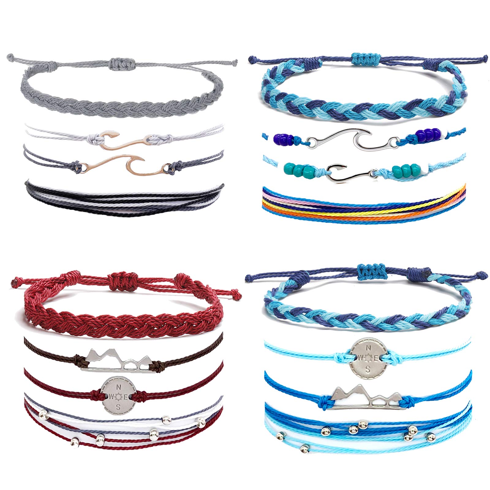 Long Tiantian Adjustable Braided Rope Bracelets for Women - Handmade Waterproof Wave Bracelet Set for Surfers & Friends - Perfect for Beach, Summer, and Outdoor Activities