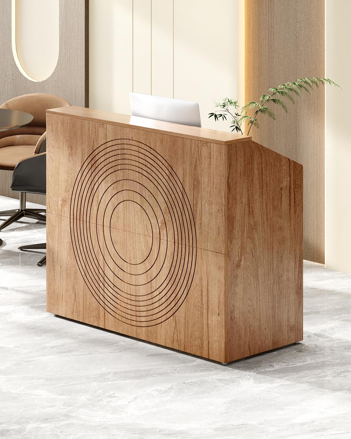 47-Inch Oak Reception Desk with Counter - Modern Lobby Welcome Table for Office, Beauty Salon & Retail Checkout - Durable & Stylish Front Desk for Professional Spaces