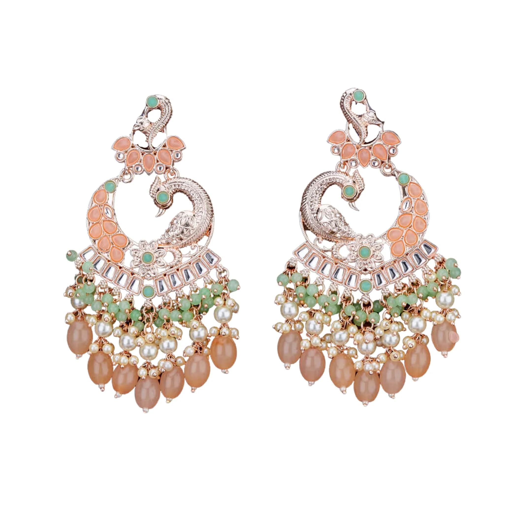 LoveNspire Oversized Indian Jhumka Earrings for Women - Peacock Chandbali Kundan & Faux Pearl Dangle Earrings, Ethnic Bollywood Style Jewelry for Parties, Weddings & Festive Occasions